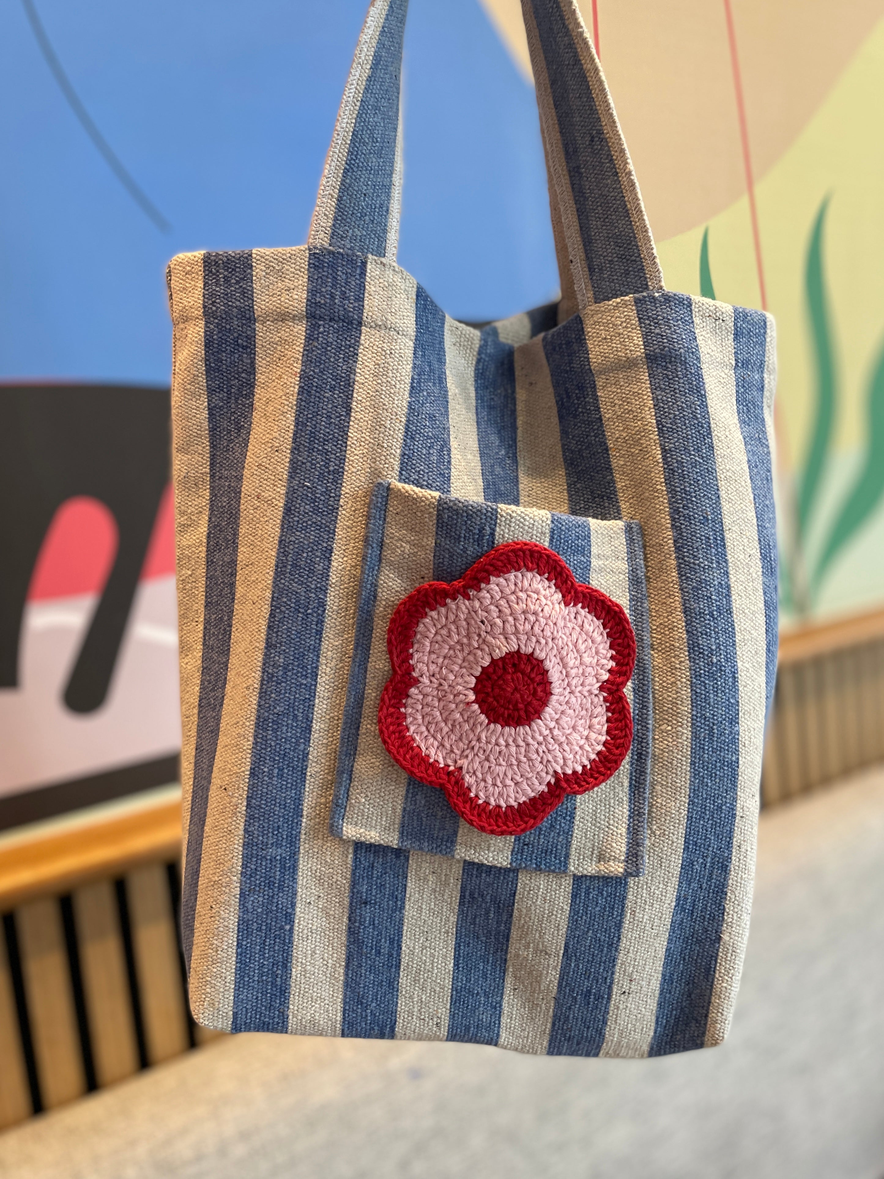 Bloom Stripe Cotton Canvas Tote Bag