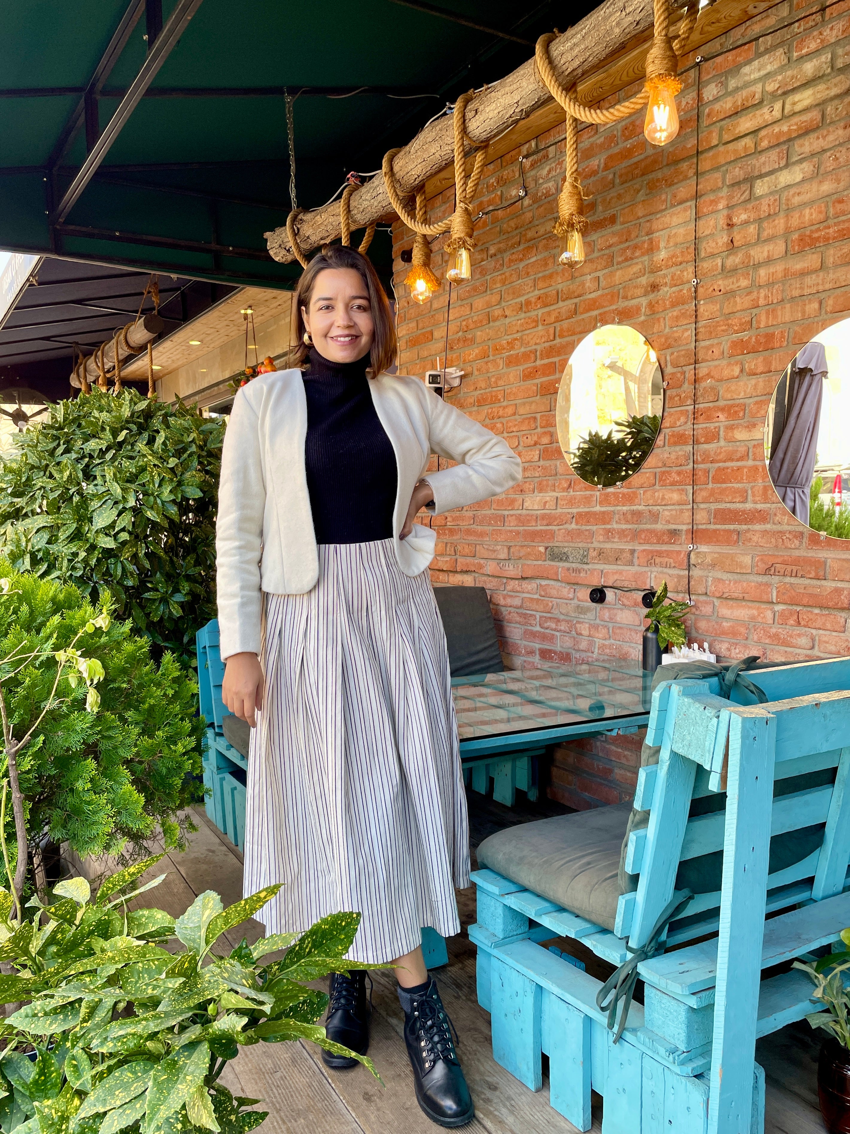 Ivory Jacket & Striped Skirt Coord Set