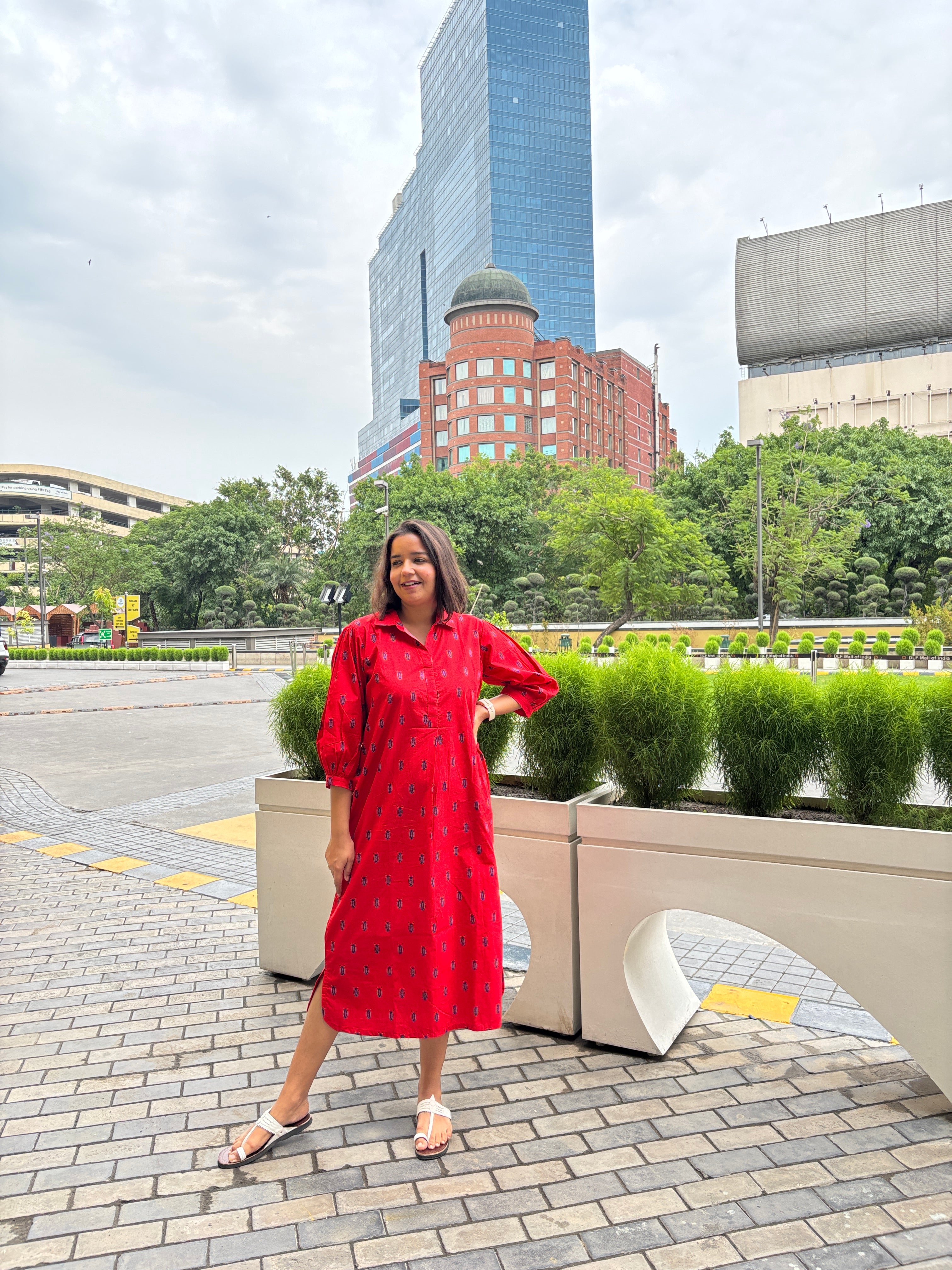 Red Anti Fit Kurta Dress
