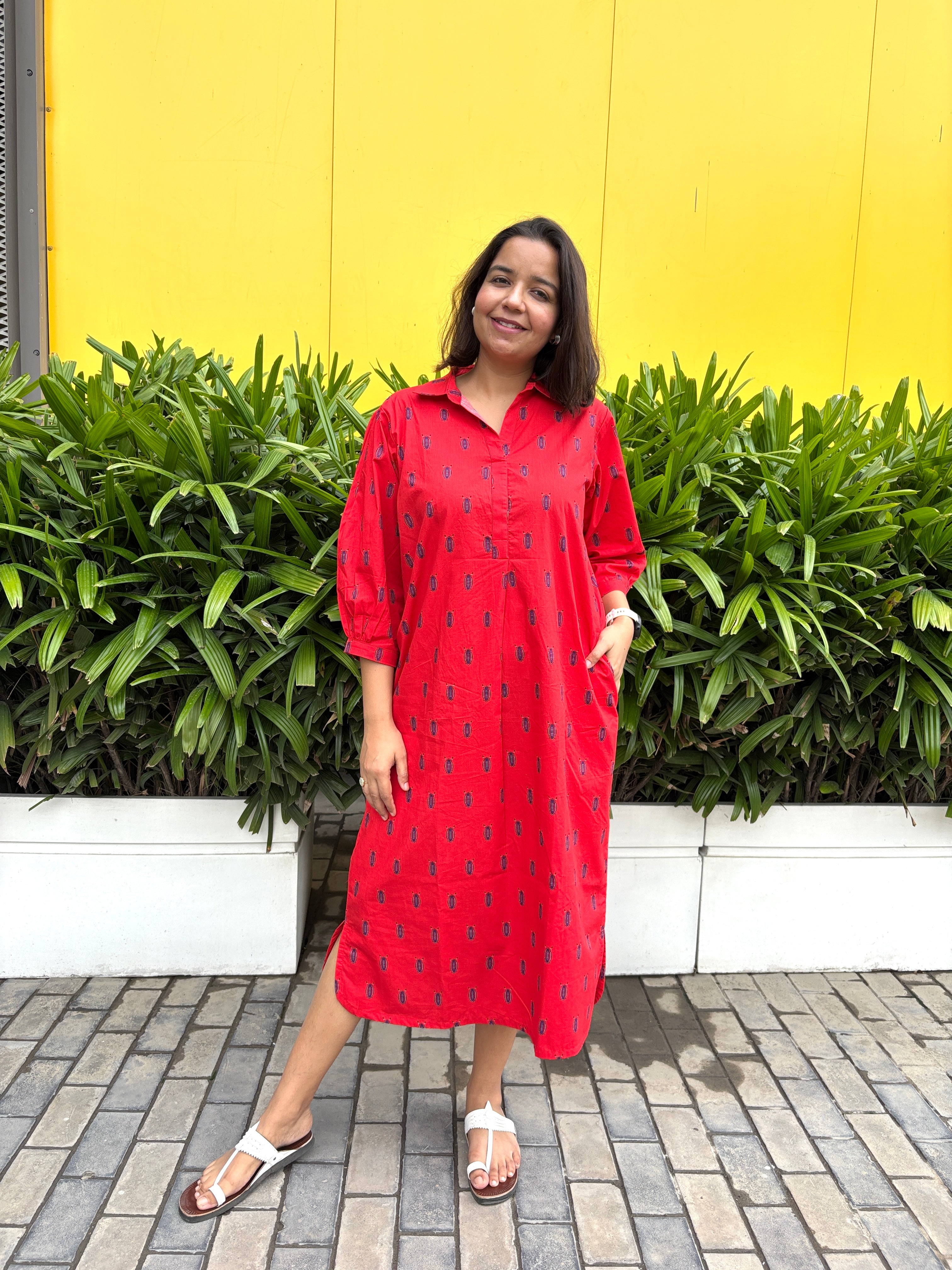 Red Anti Fit Kurta Dress