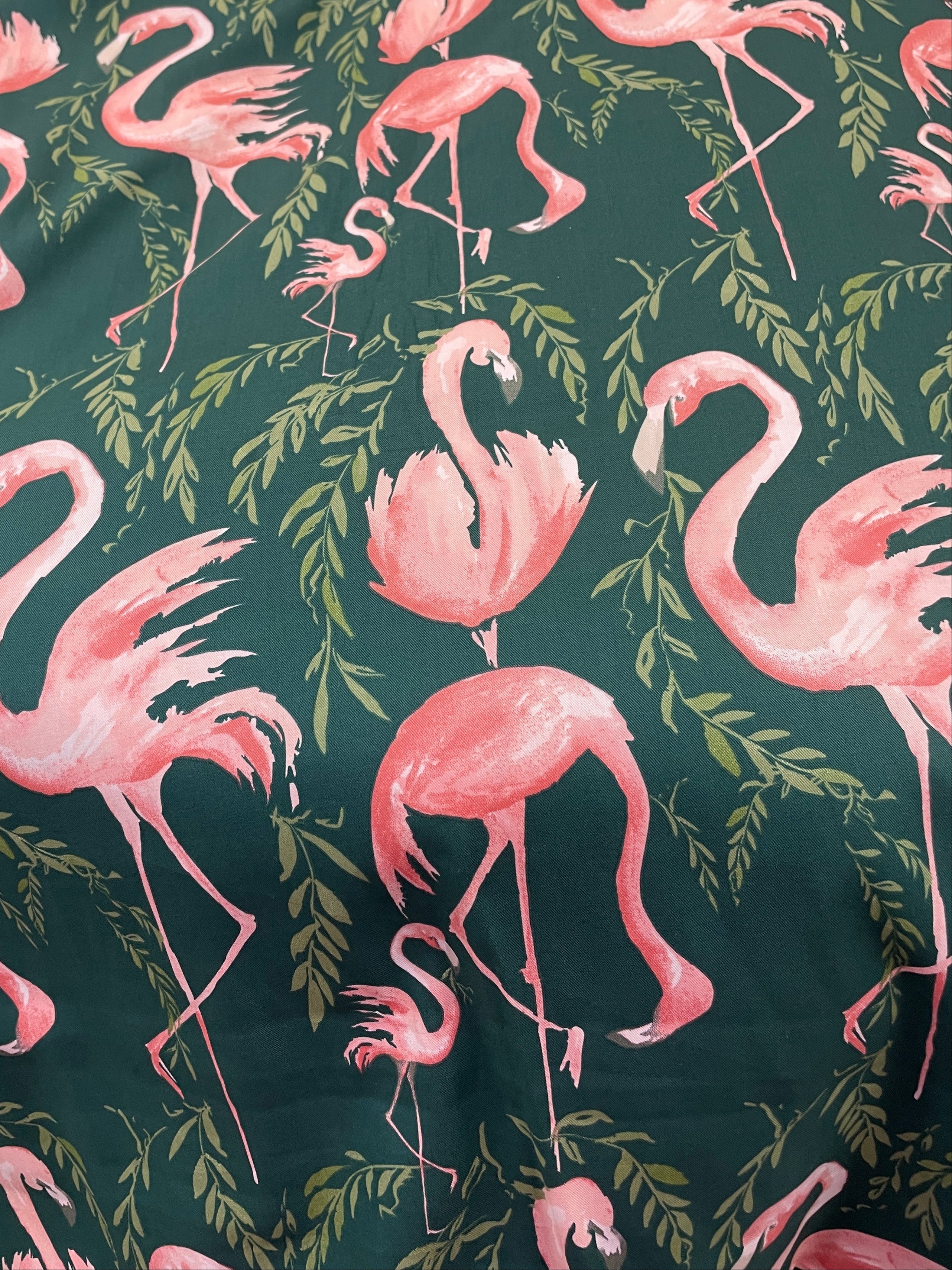 Emerald Flamingo Print Button-Down Top