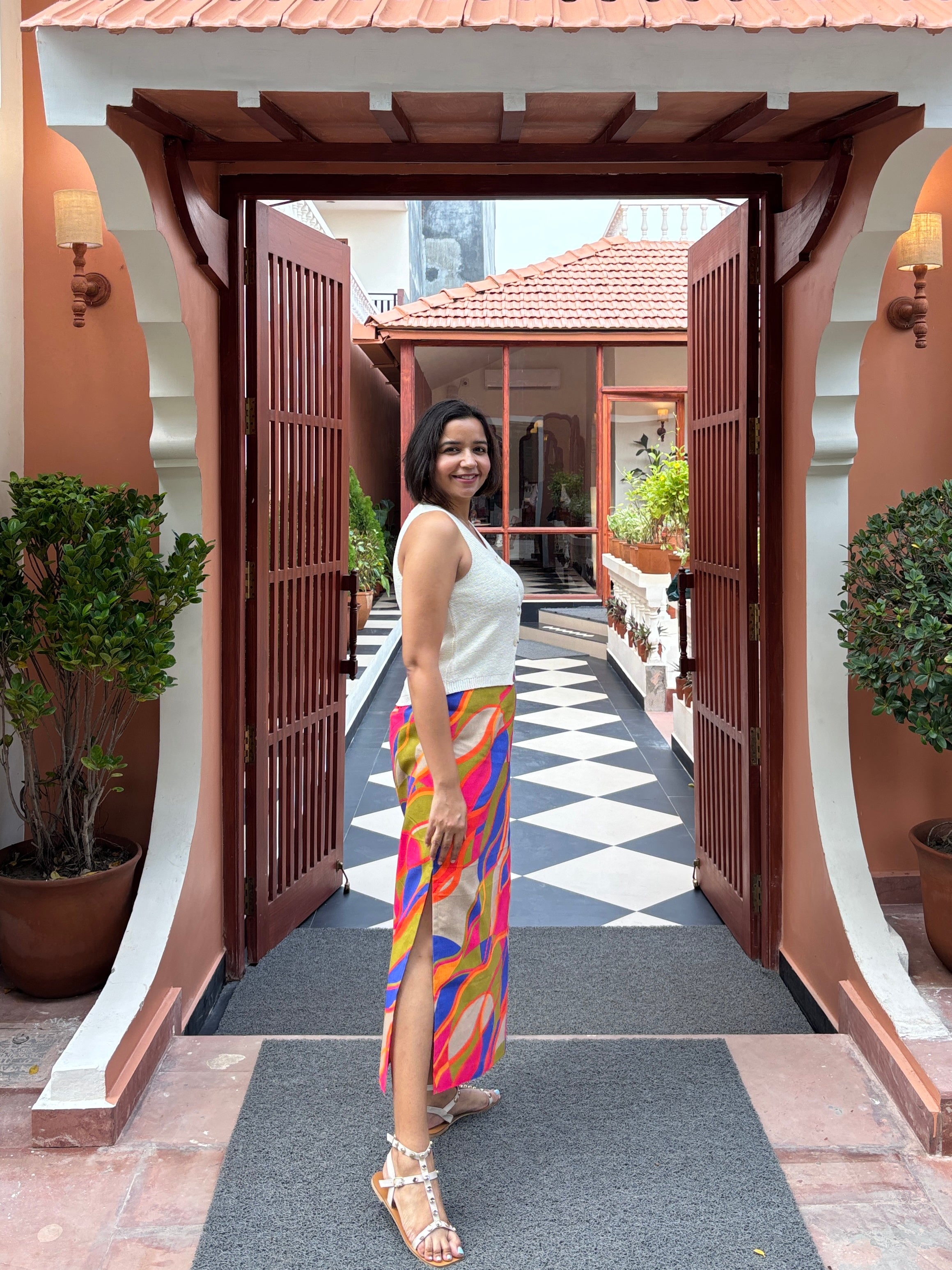 Multicolor Abstract Print Long Skirt