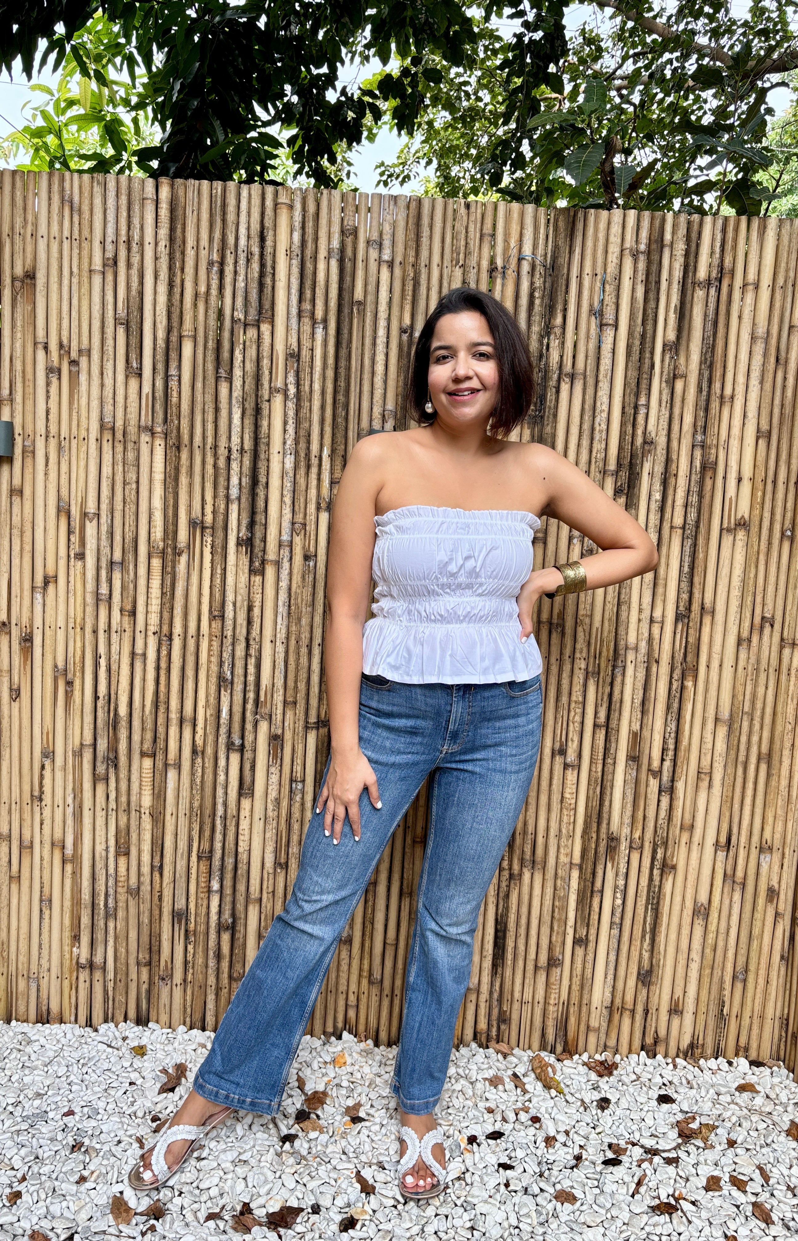 White Cotton Smocked Tube Top