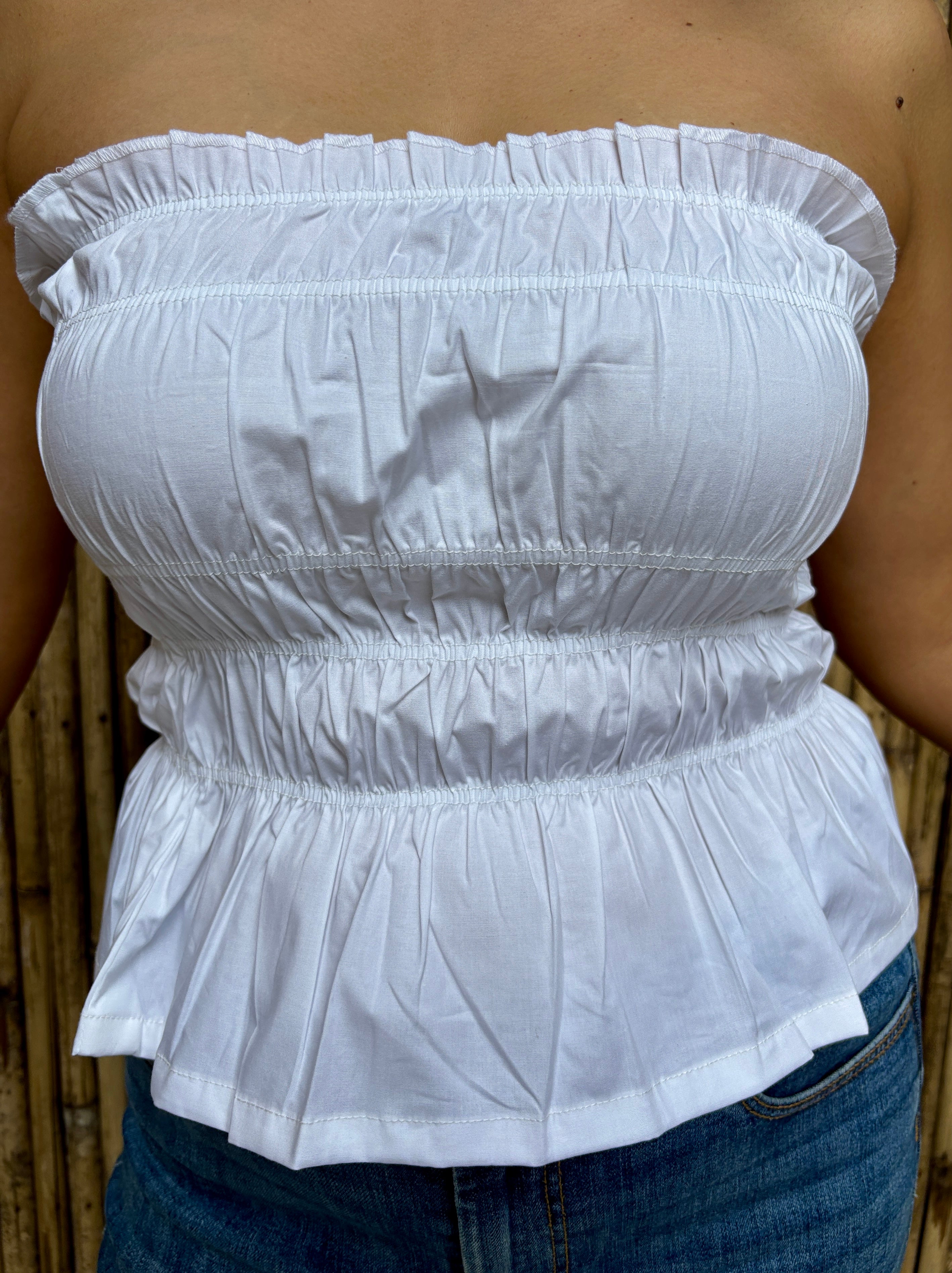 White Cotton Smocked Tube Top