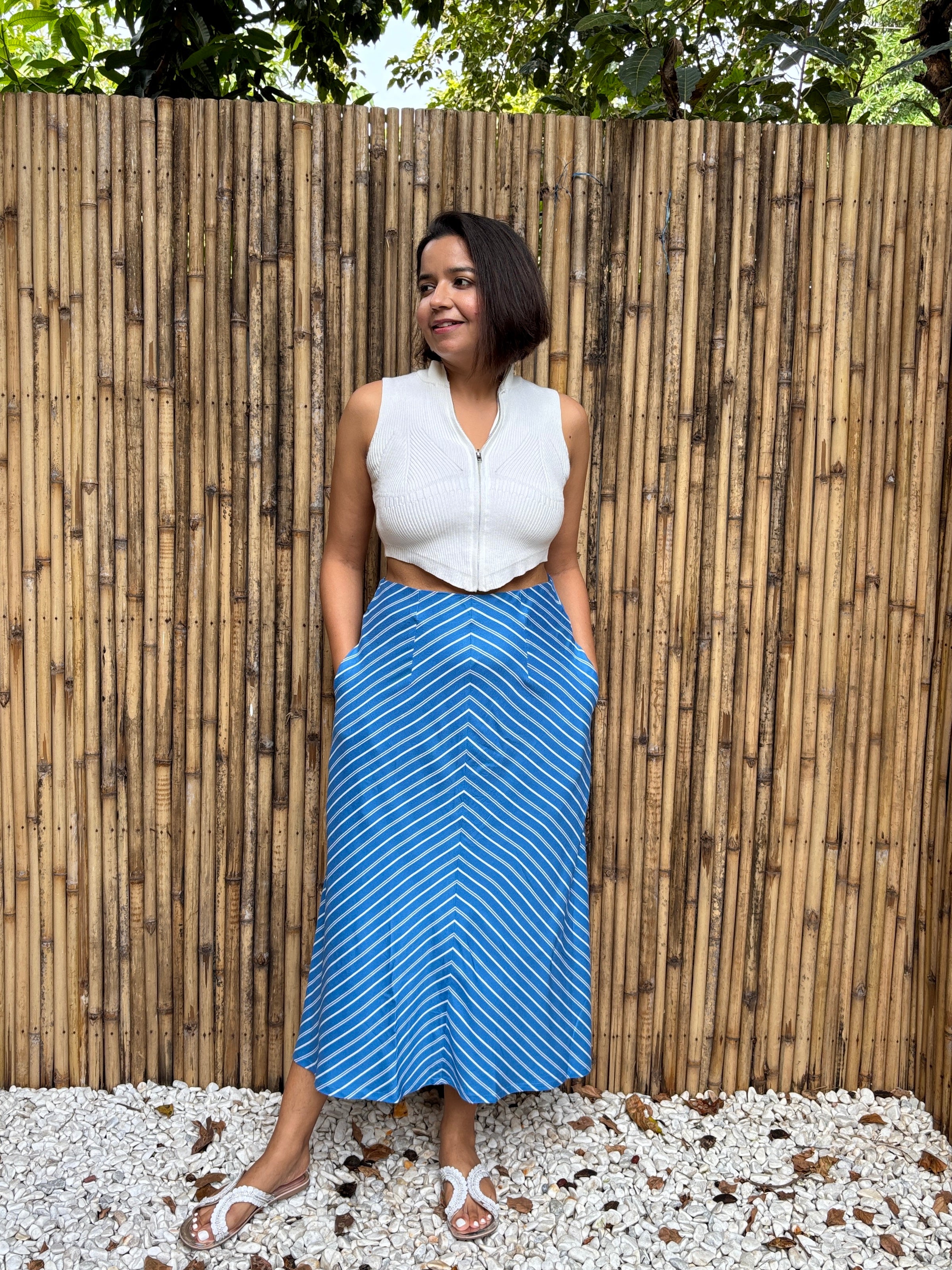 Blue Striped Midi Skirt