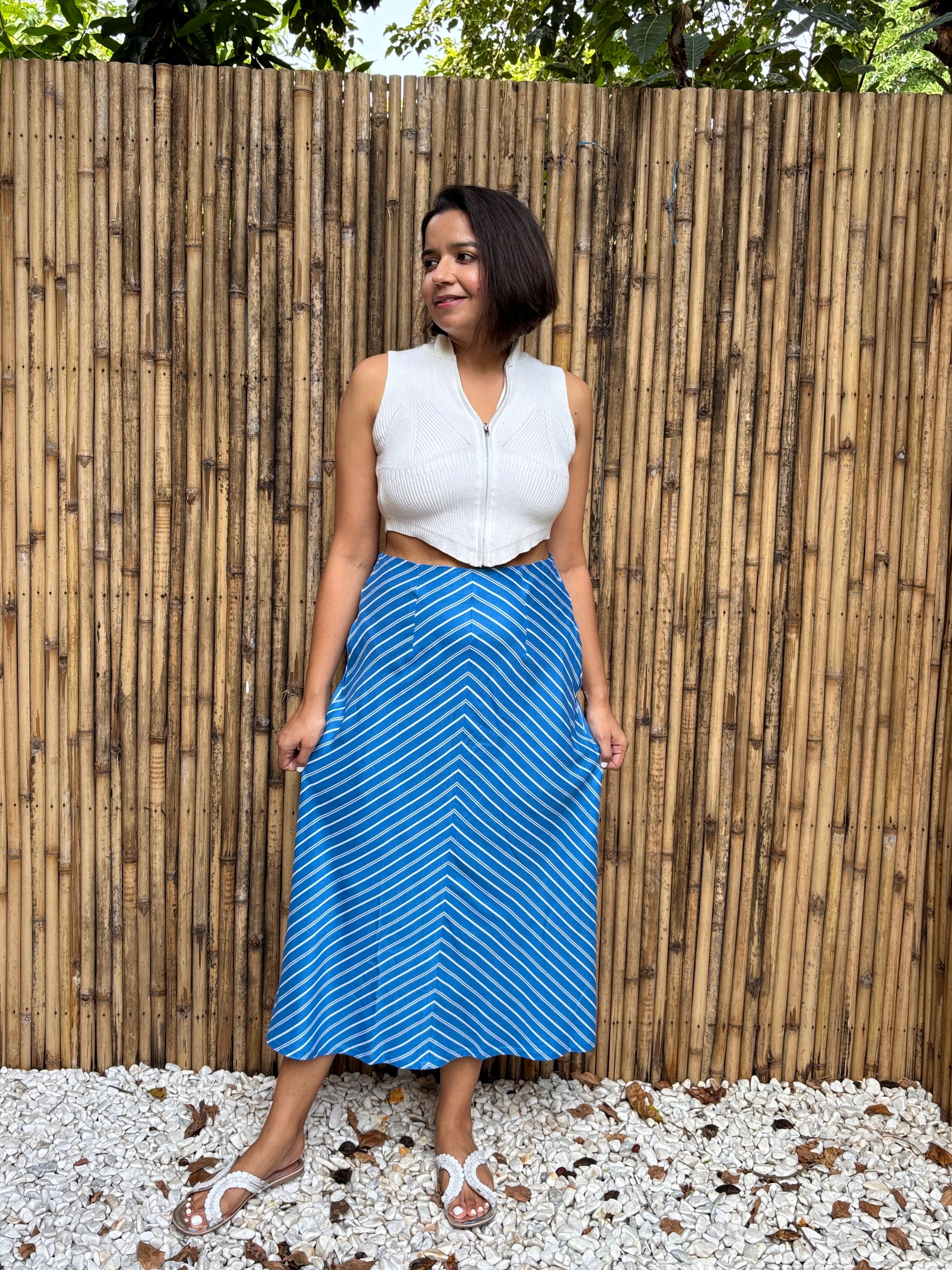 Blue Striped Midi Skirt