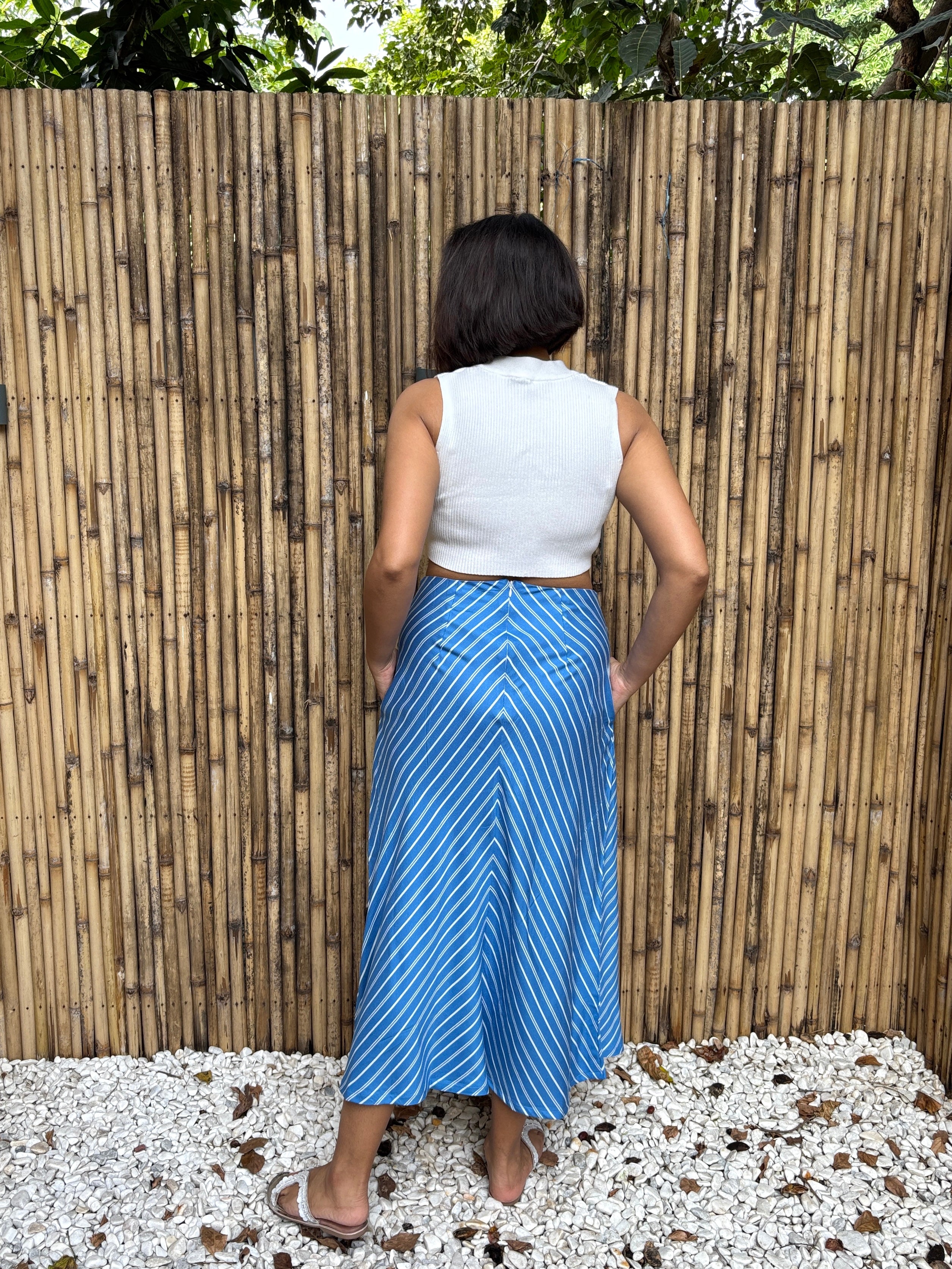 Blue Striped Midi Skirt