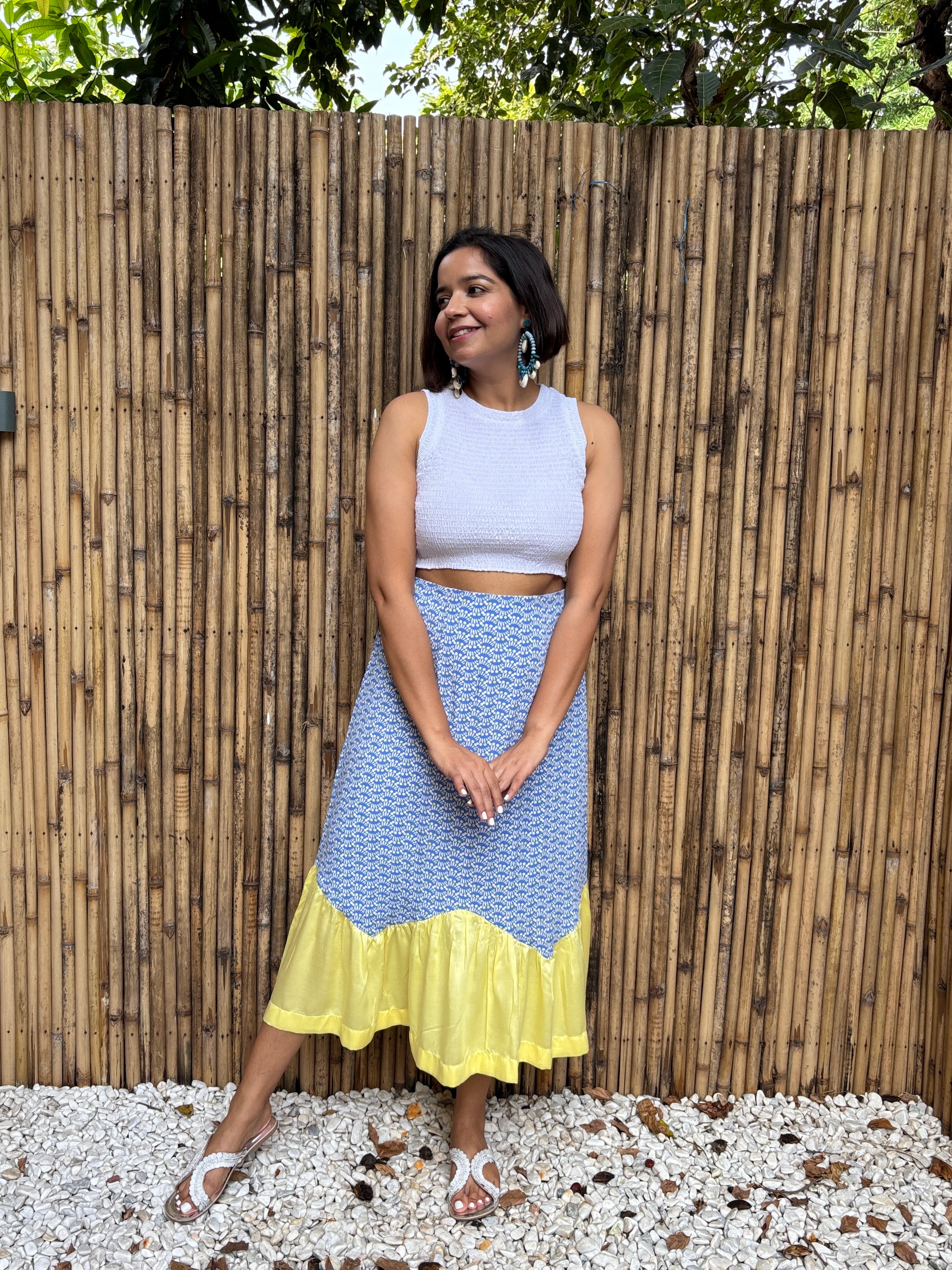 White Cotton Smocked Crop Top