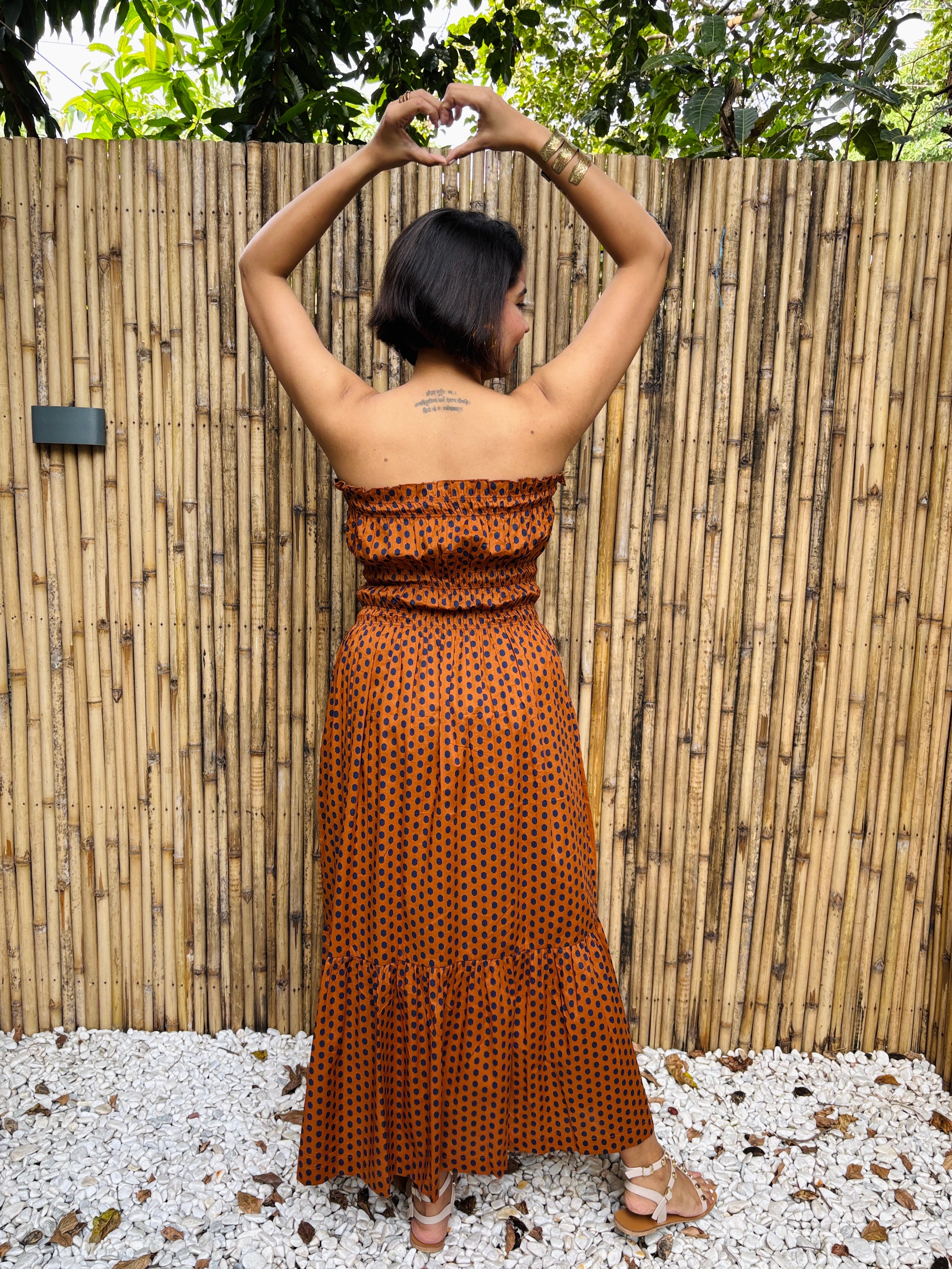 Rust Polka Cotton Tiered Tube Maxi Dress