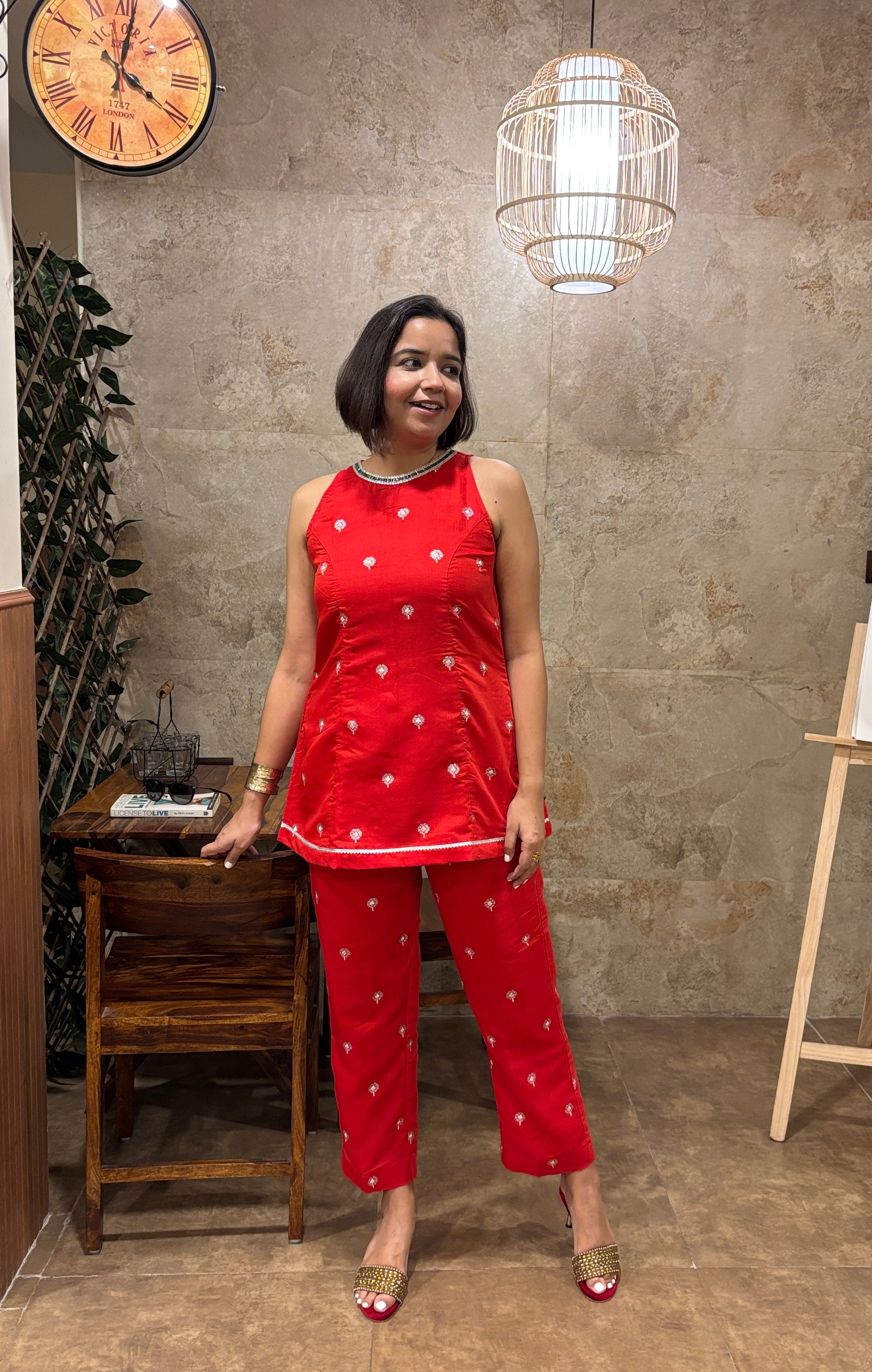 Red Chanderi Co-ord Set