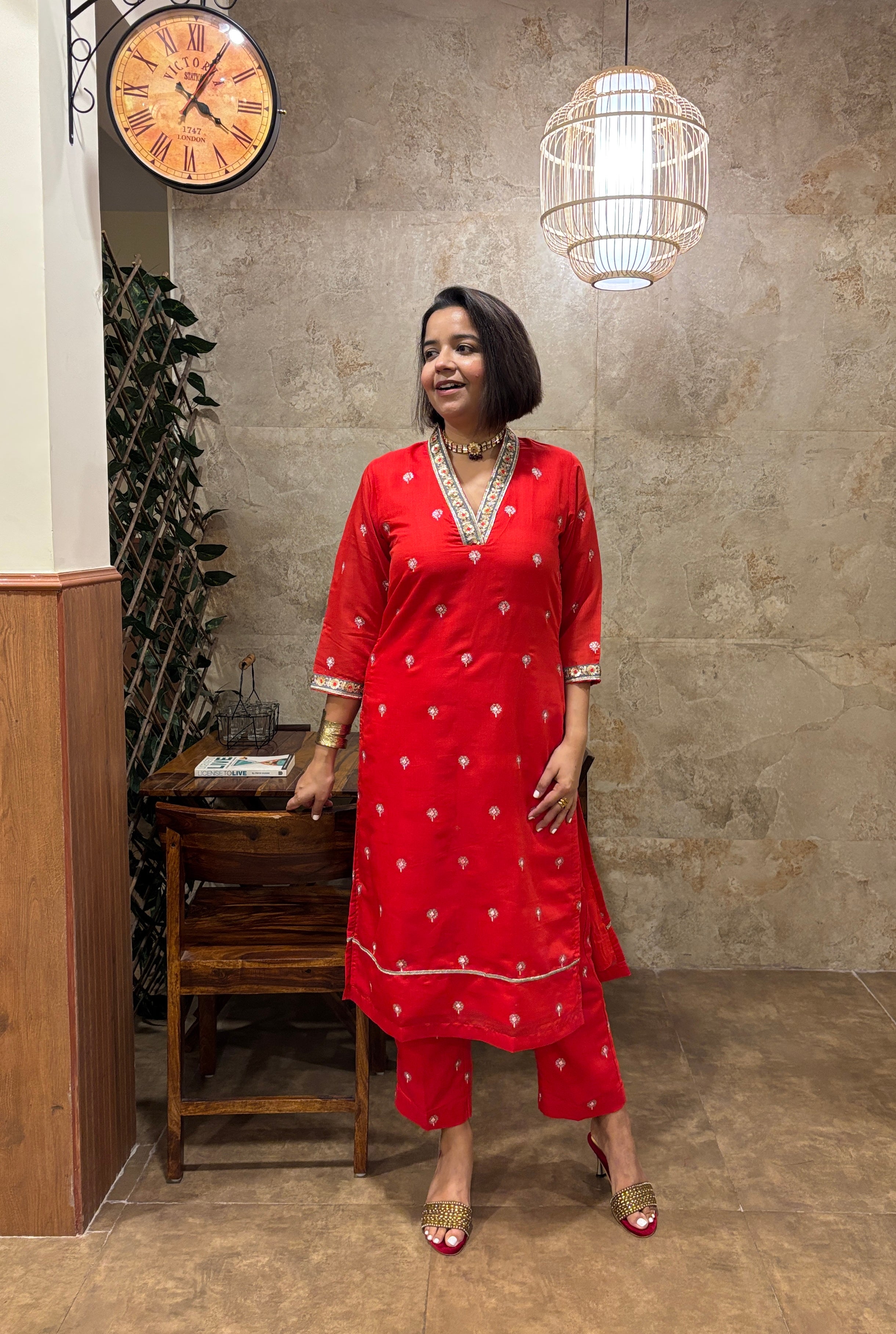 Red Chanderi Kurta Set