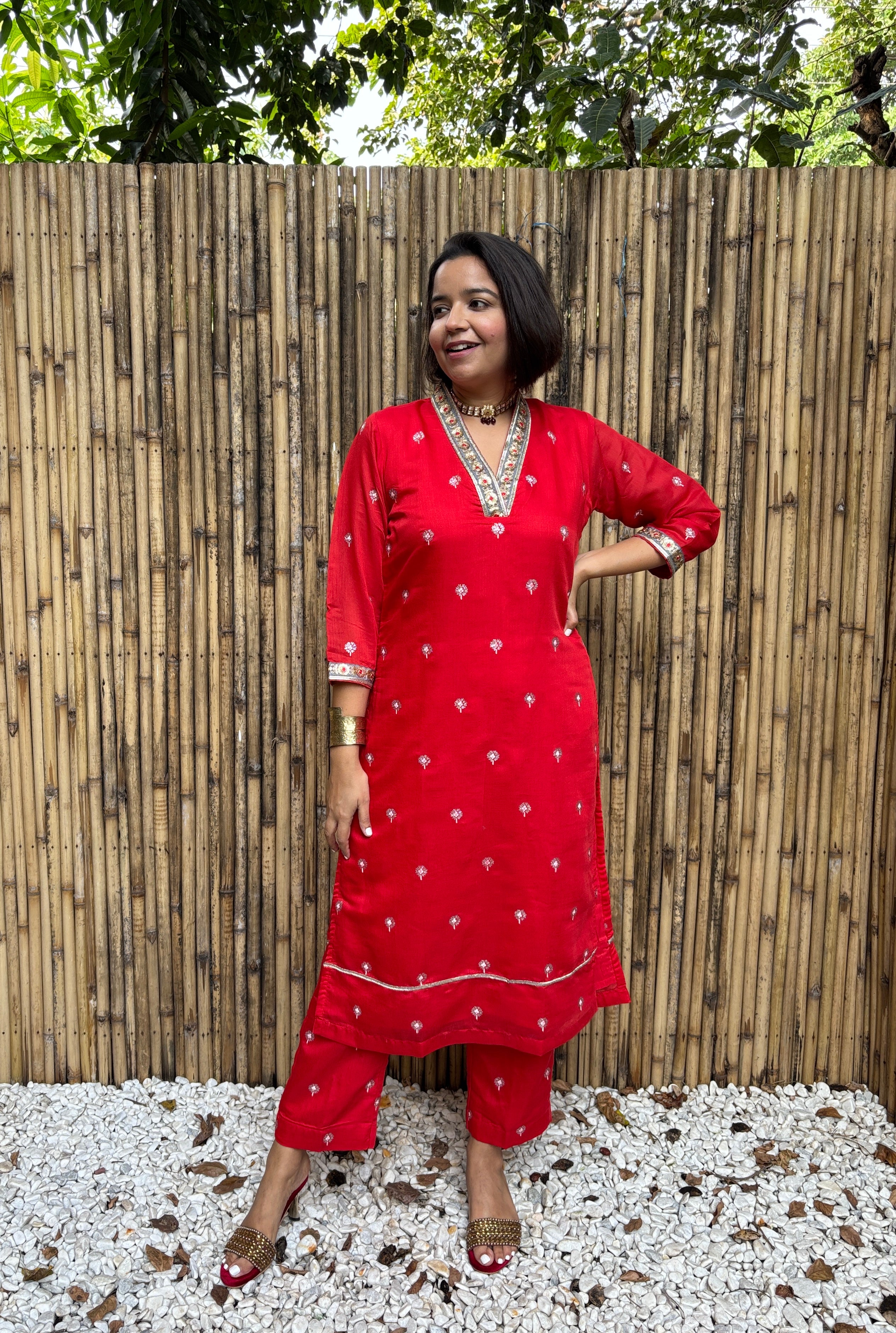Red Chanderi Kurta Set