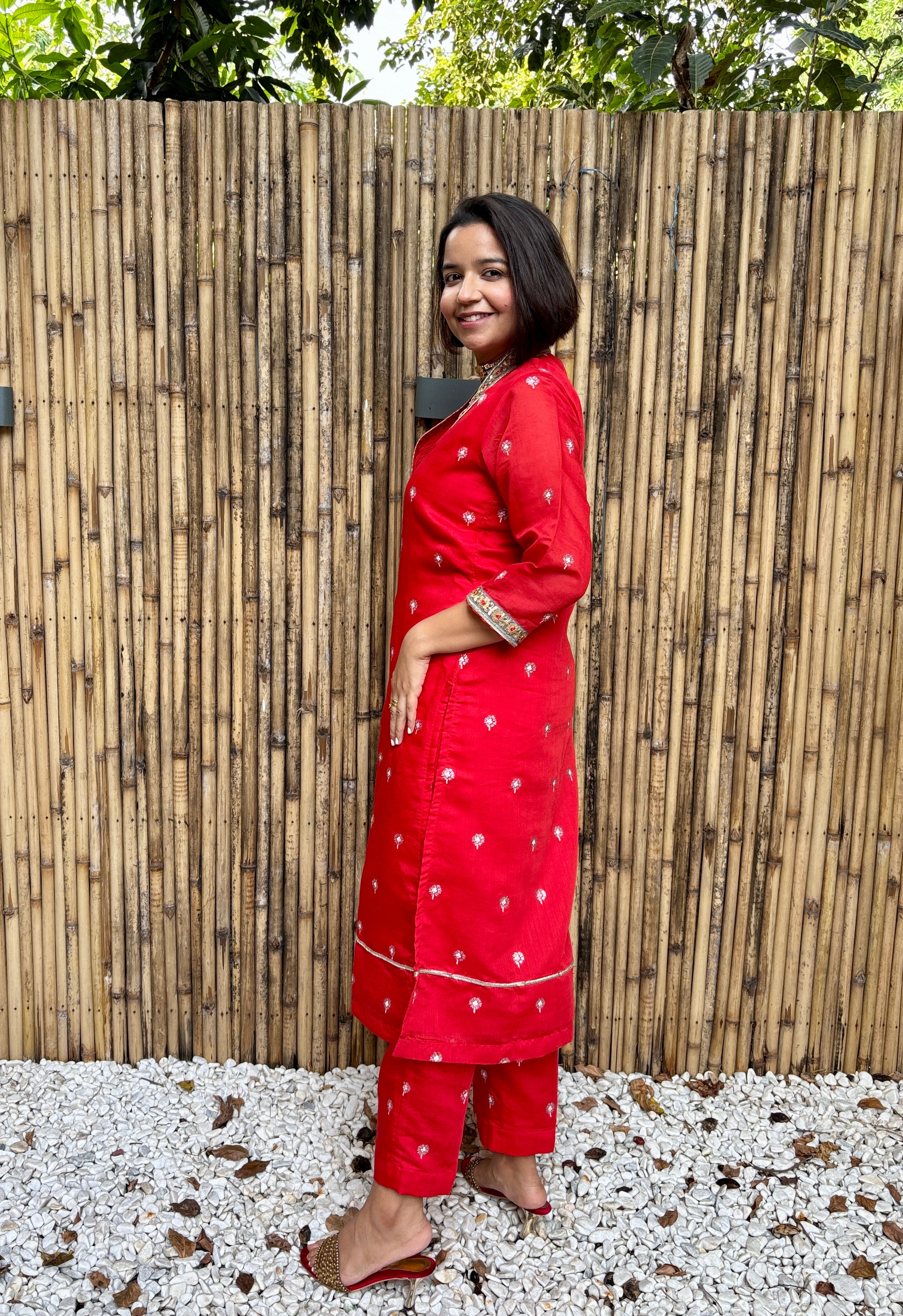 Red Chanderi Kurta Set