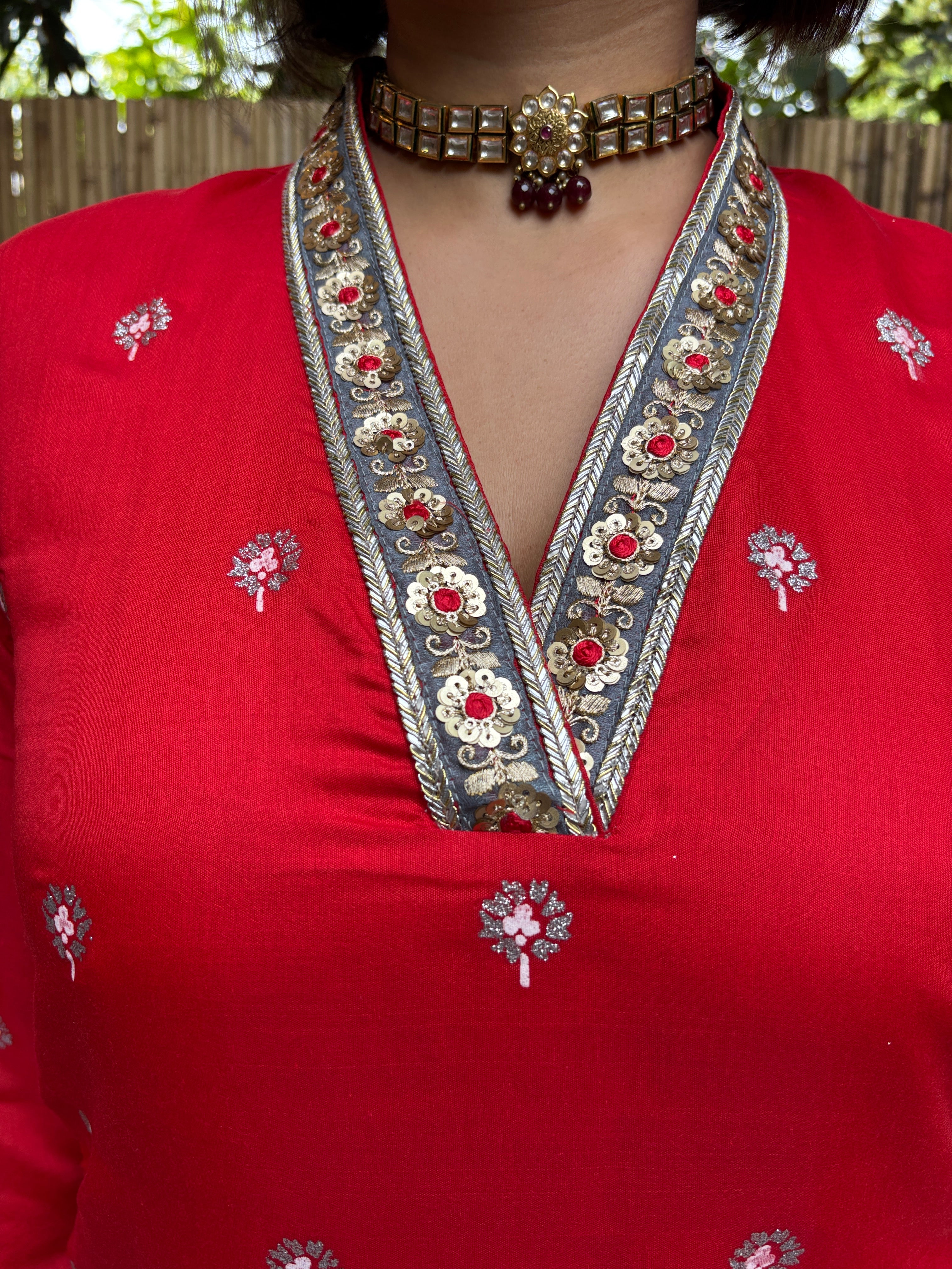 Red Chanderi Kurta Set