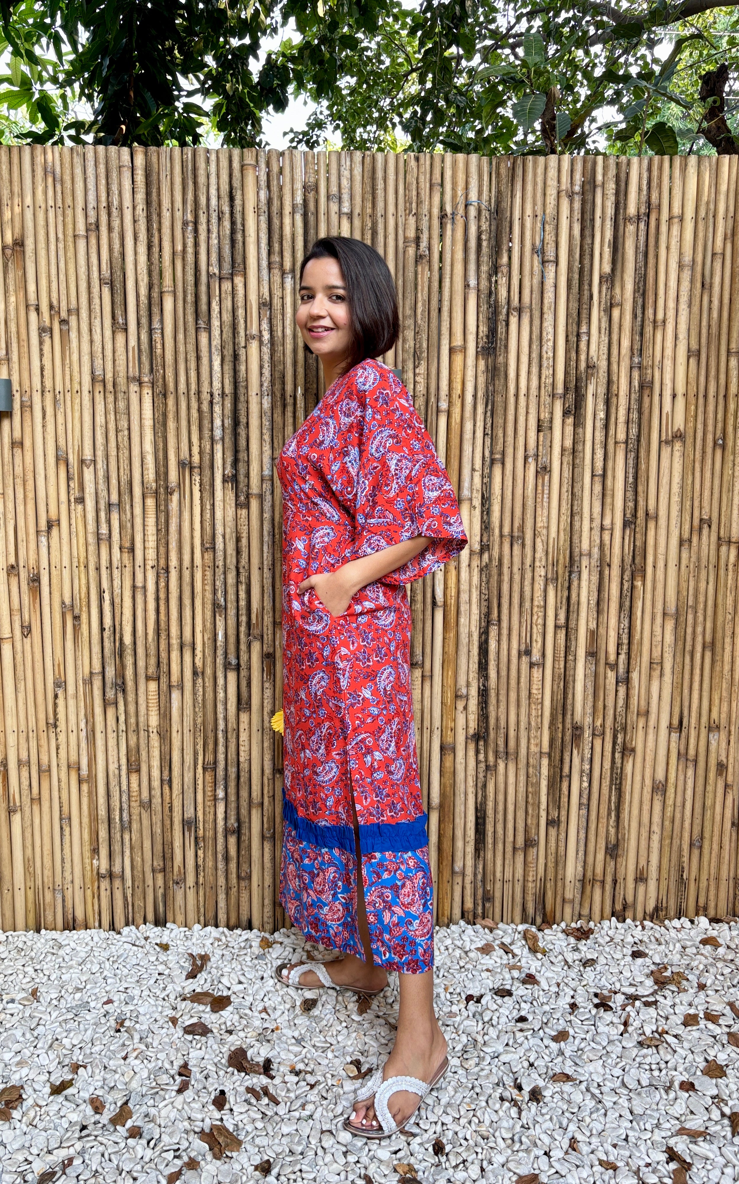 Red Paisley Kaftan Maxi Dress