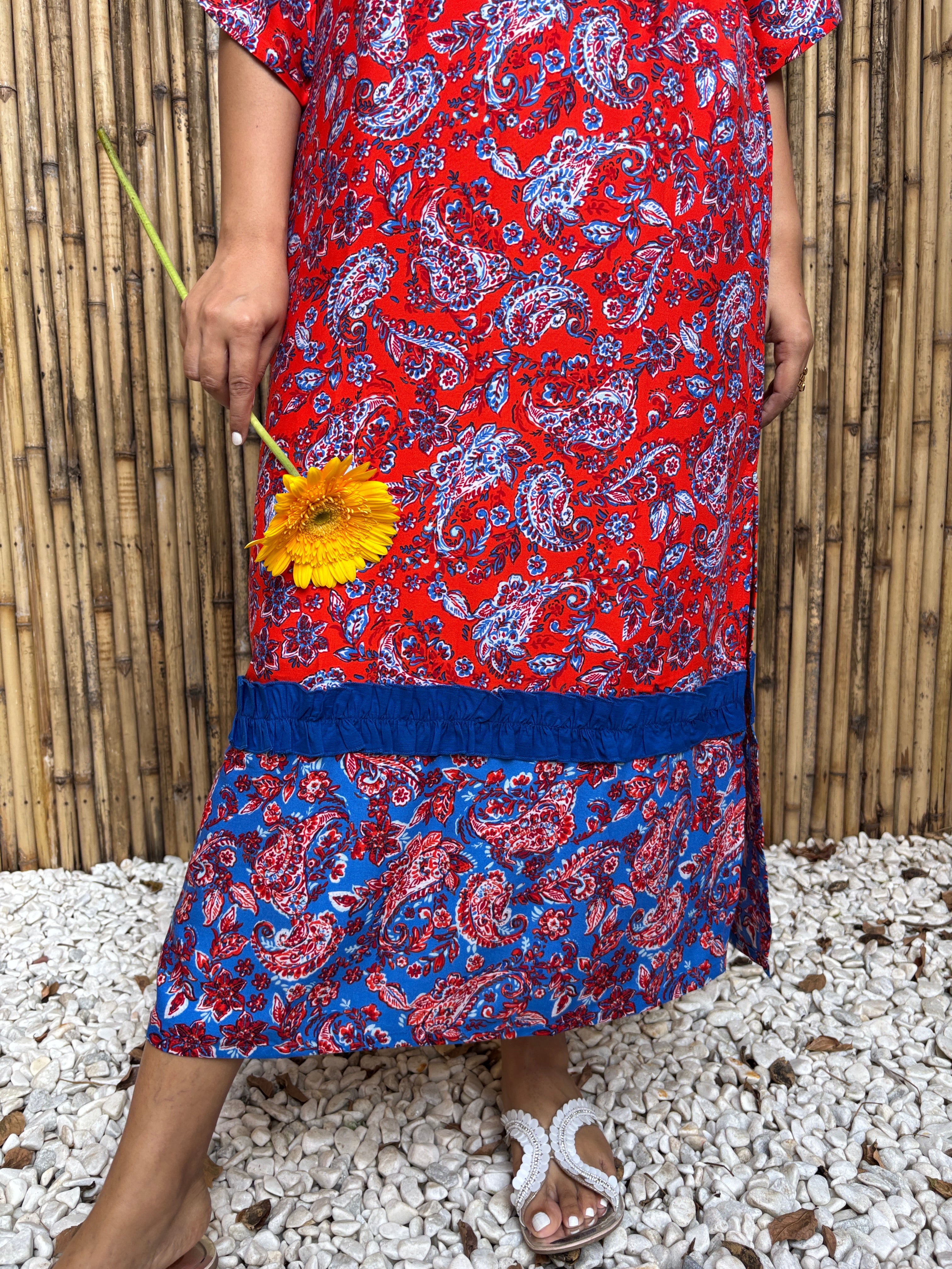 Red Paisley Kaftan Maxi Dress