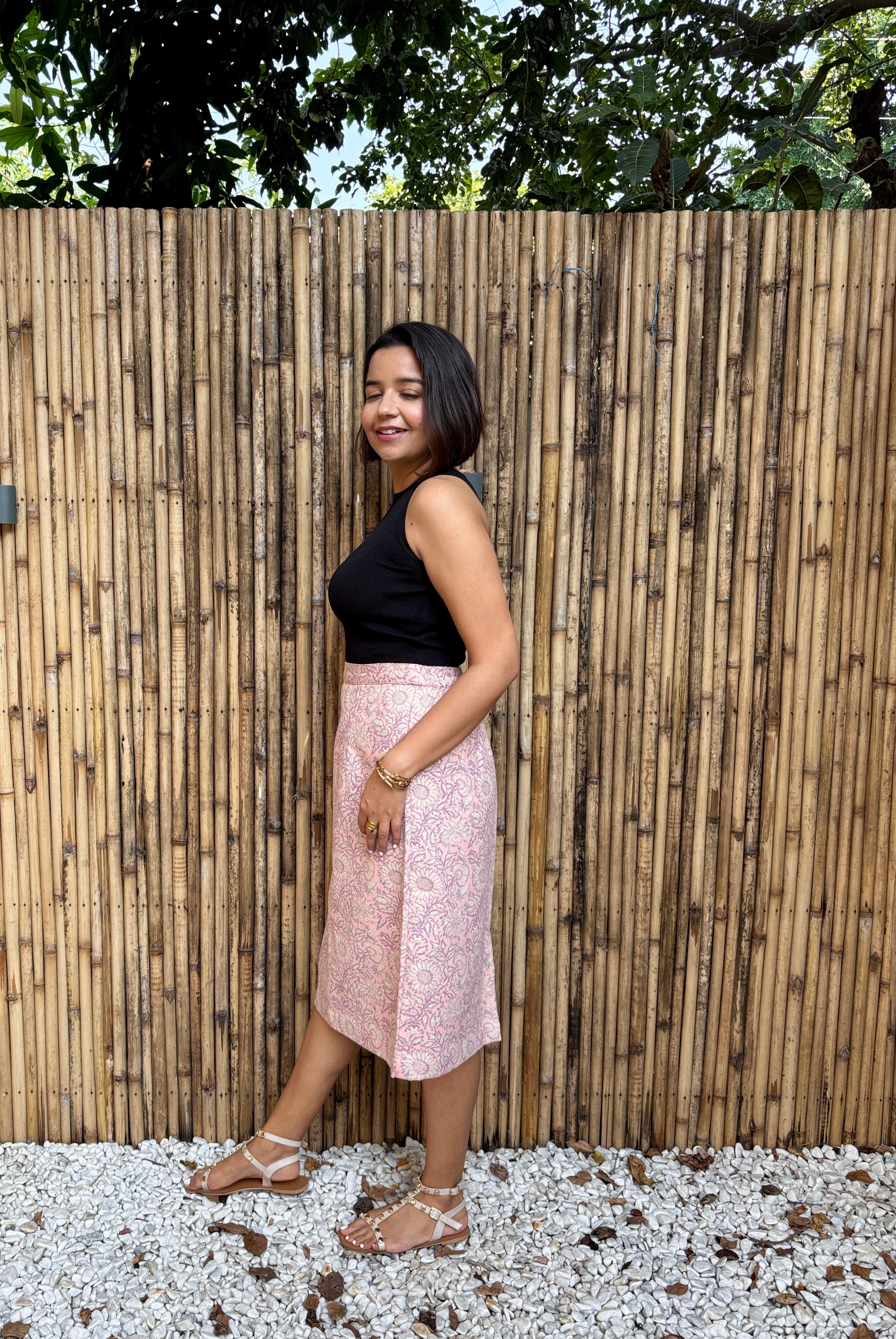 Pink Jacquard Midi Skirt