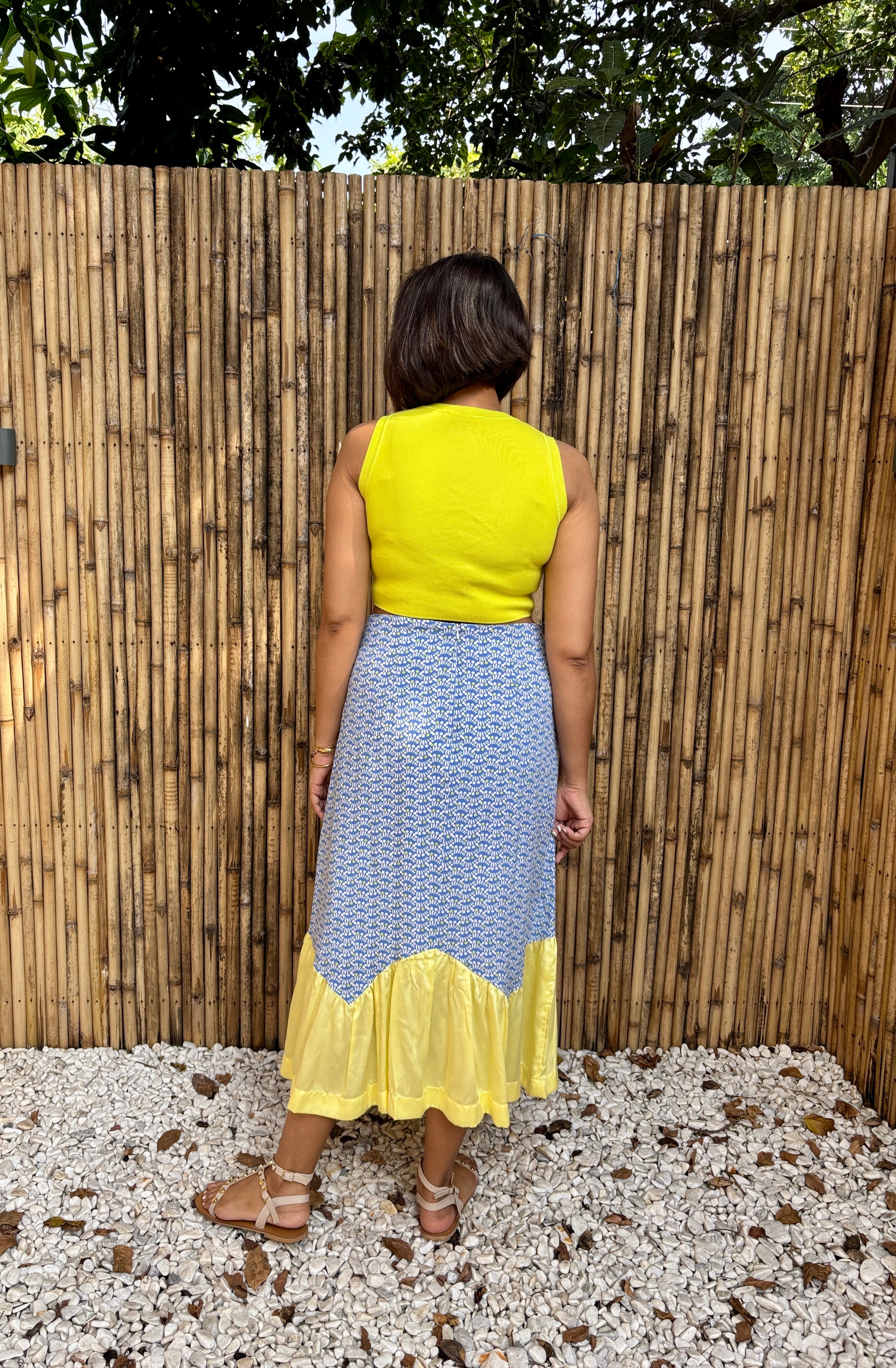 Blue & Yellow Contrast Zig Zag Midi Skirt
