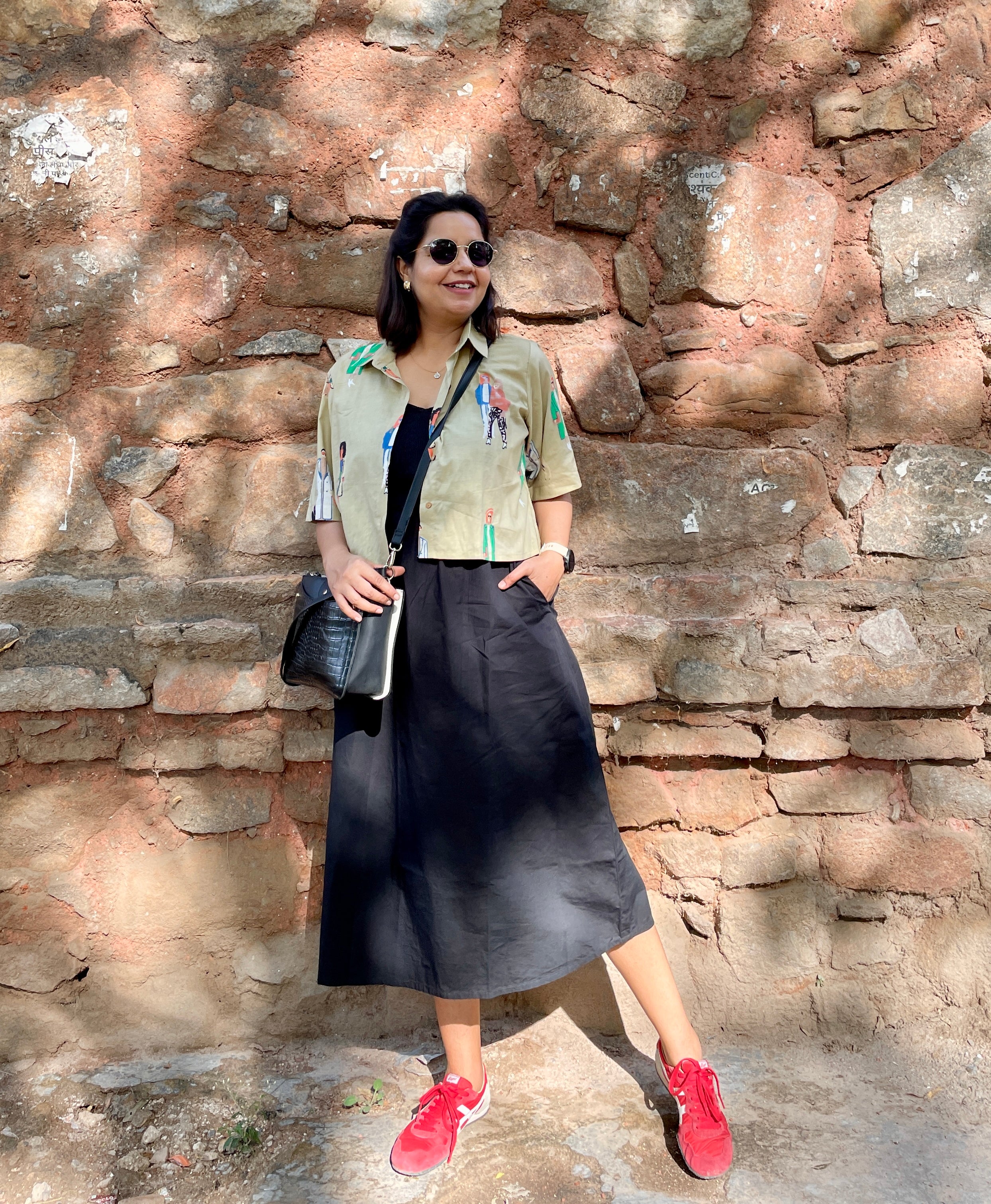 Brown Quirky Printed Cotton Crop Shirt