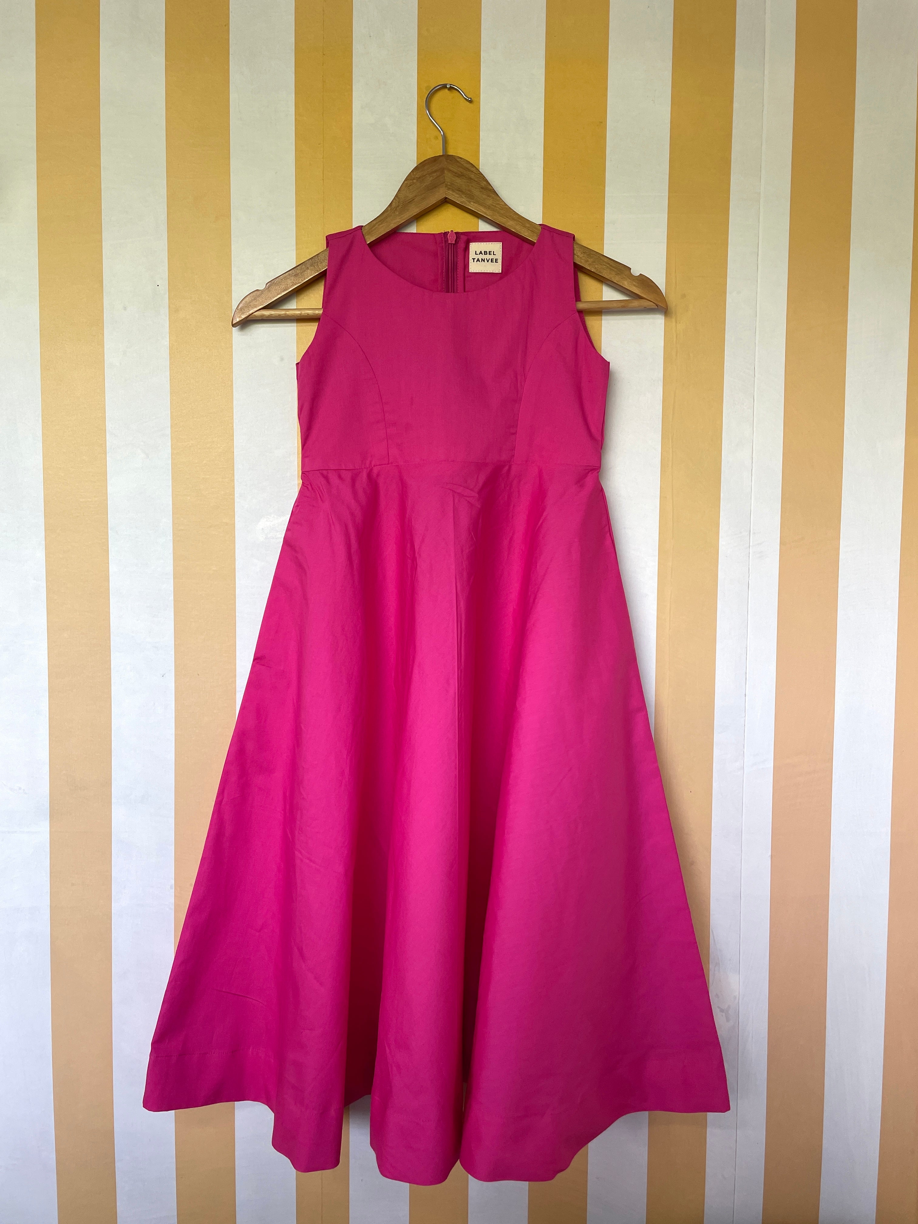 Hot Pink Pure Cotton Fit & Flare Girls Dress