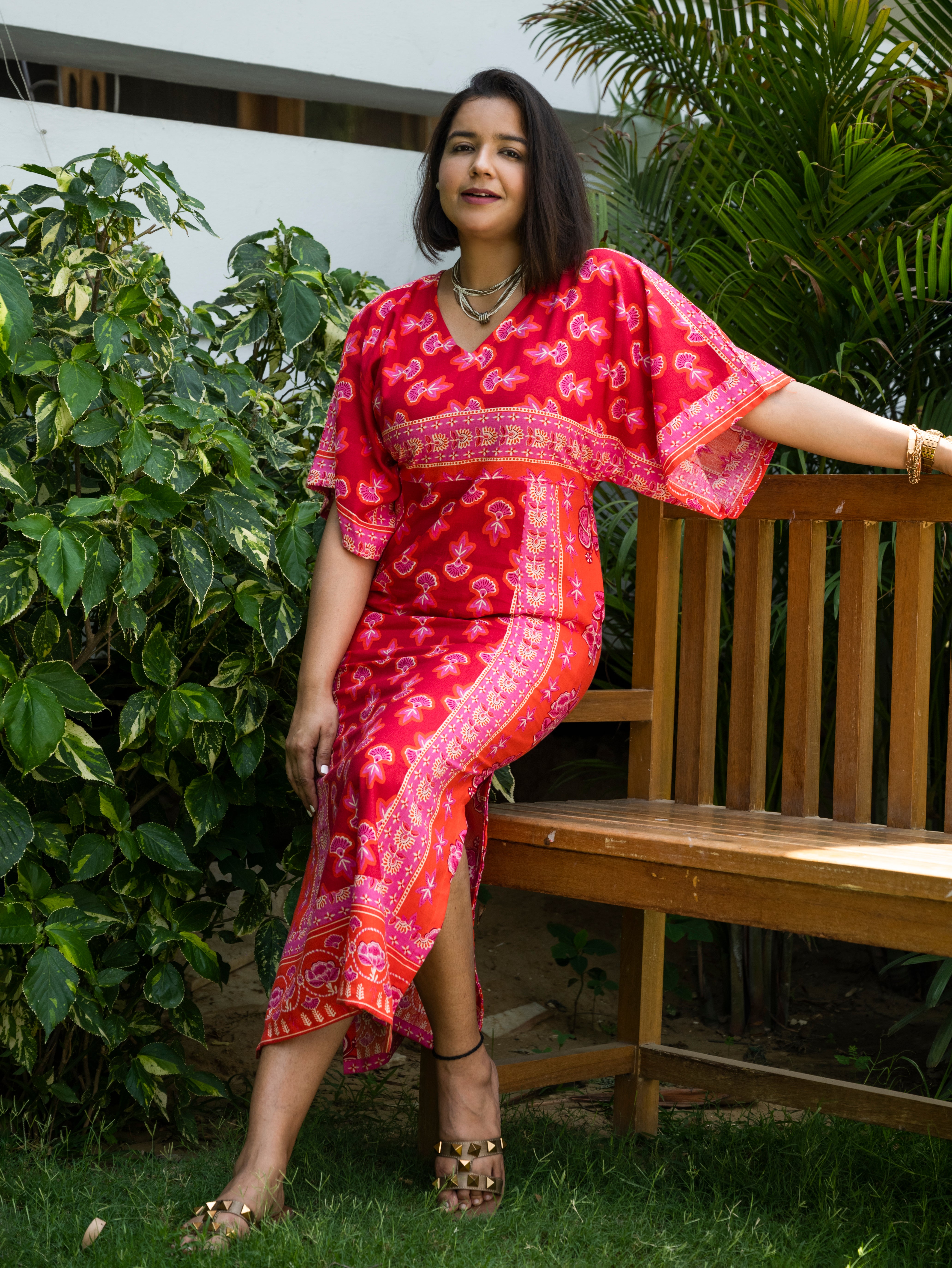 Orange Red Kaftan Dress image 1