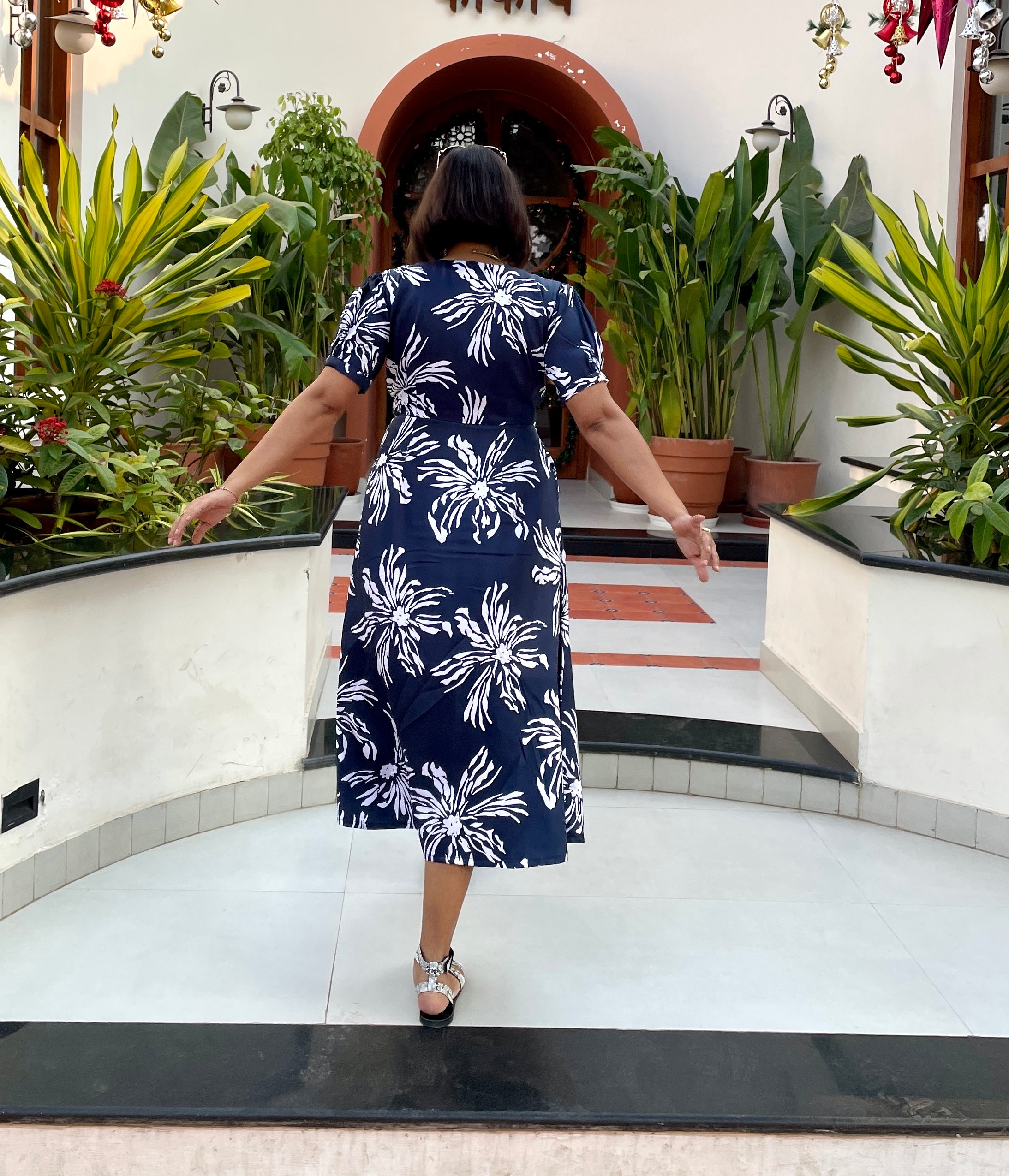 Navy Blue Floral Printed Midi Dress image 2