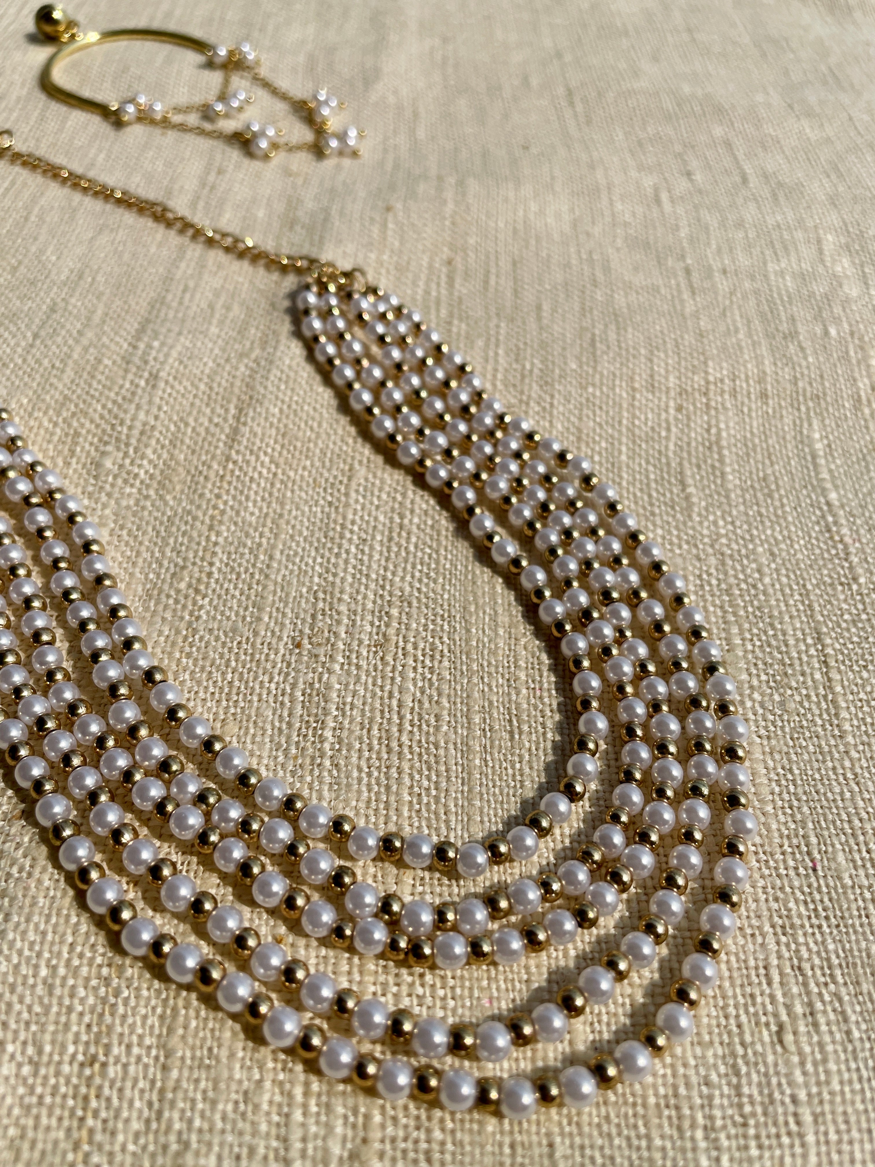 Multi Pearl Necklace in Lt Gold Metal Finish image 1