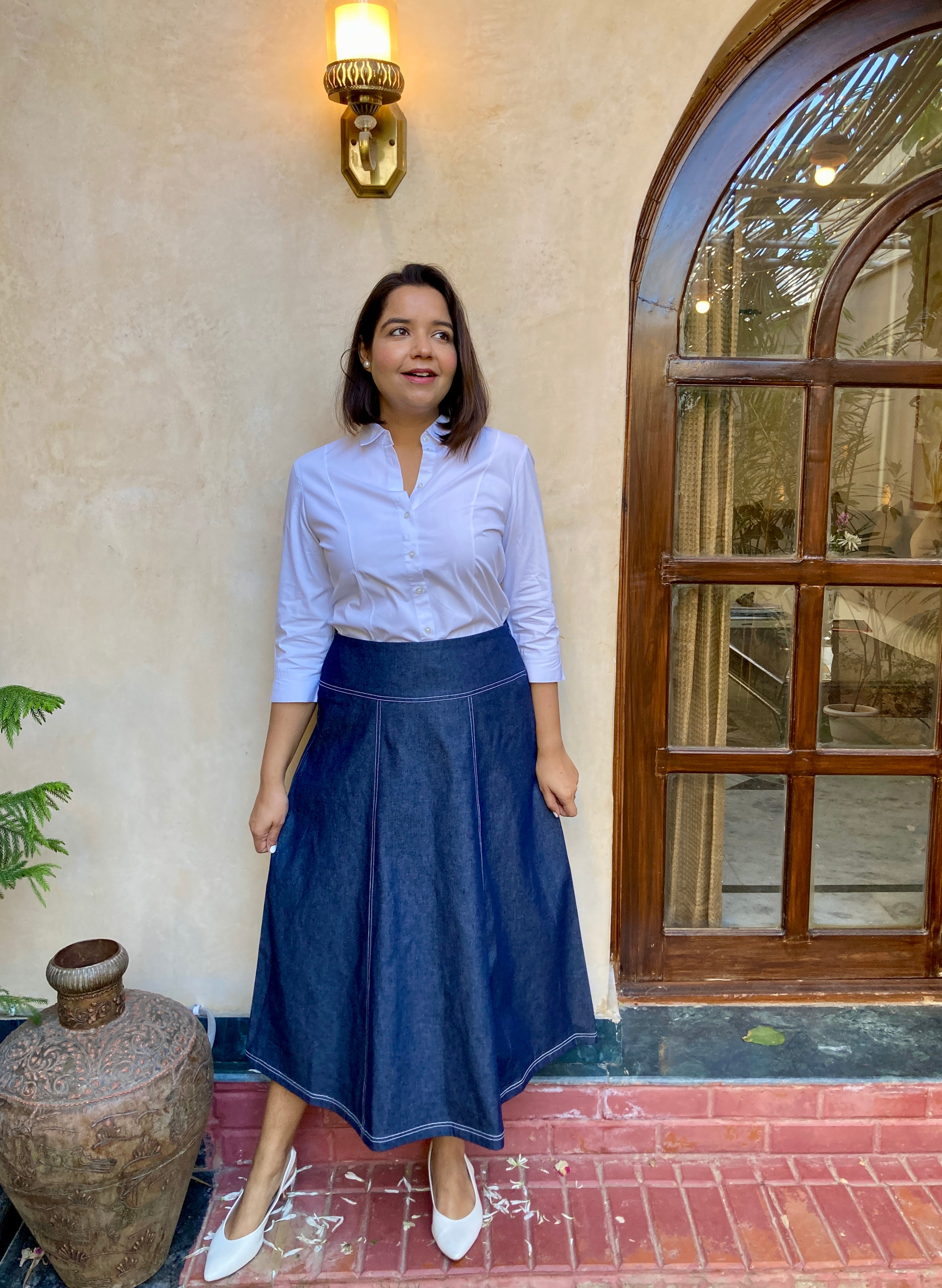 Navy Blue Denim Midi Skirt image 7