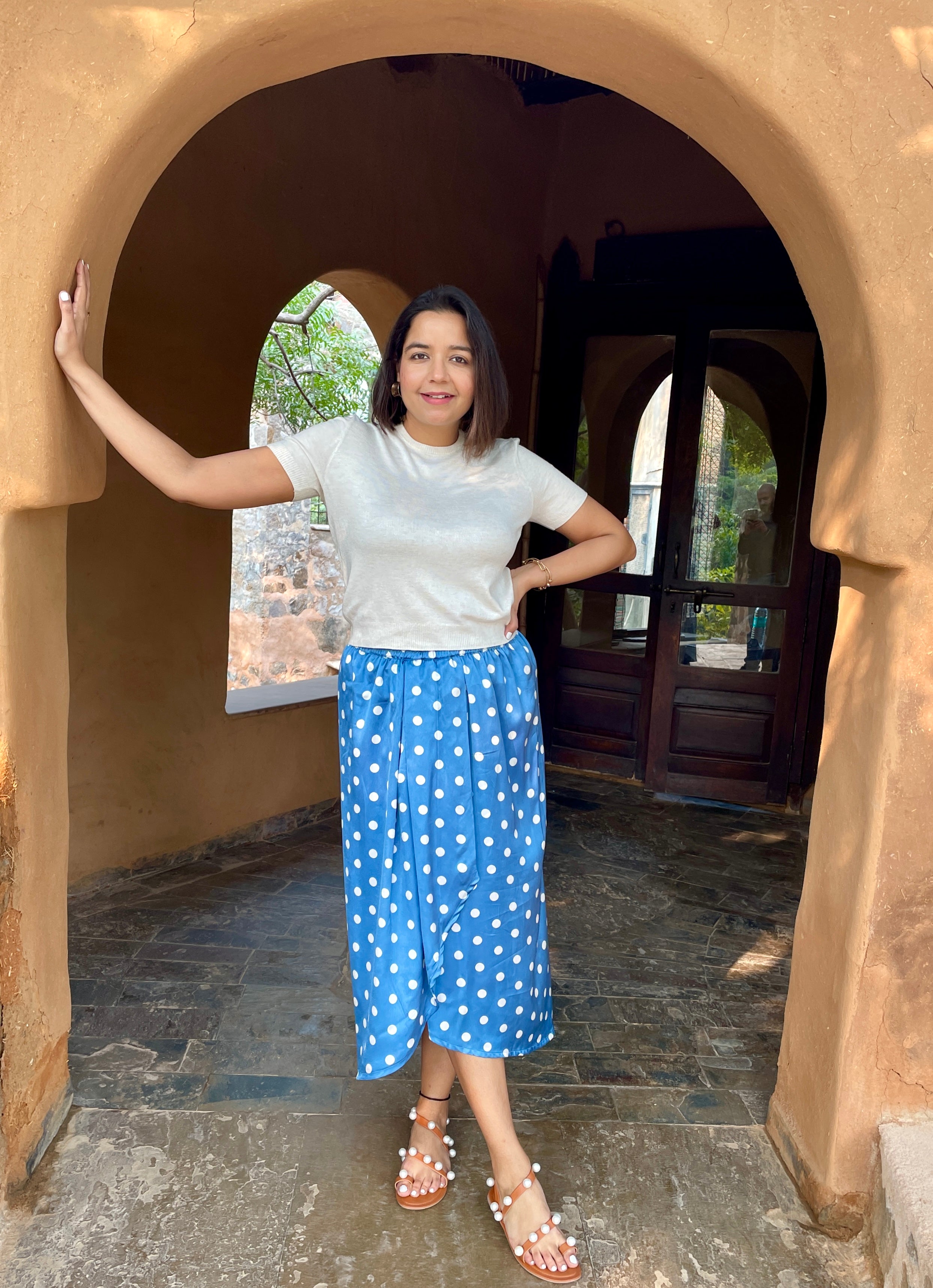 Blue Polka Dot Dhoti Skirt image 1