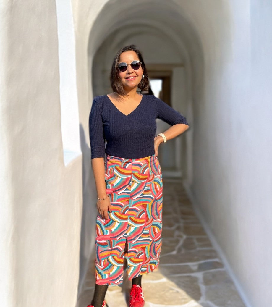 Rainbow Front Slit Midi Skirt image 0