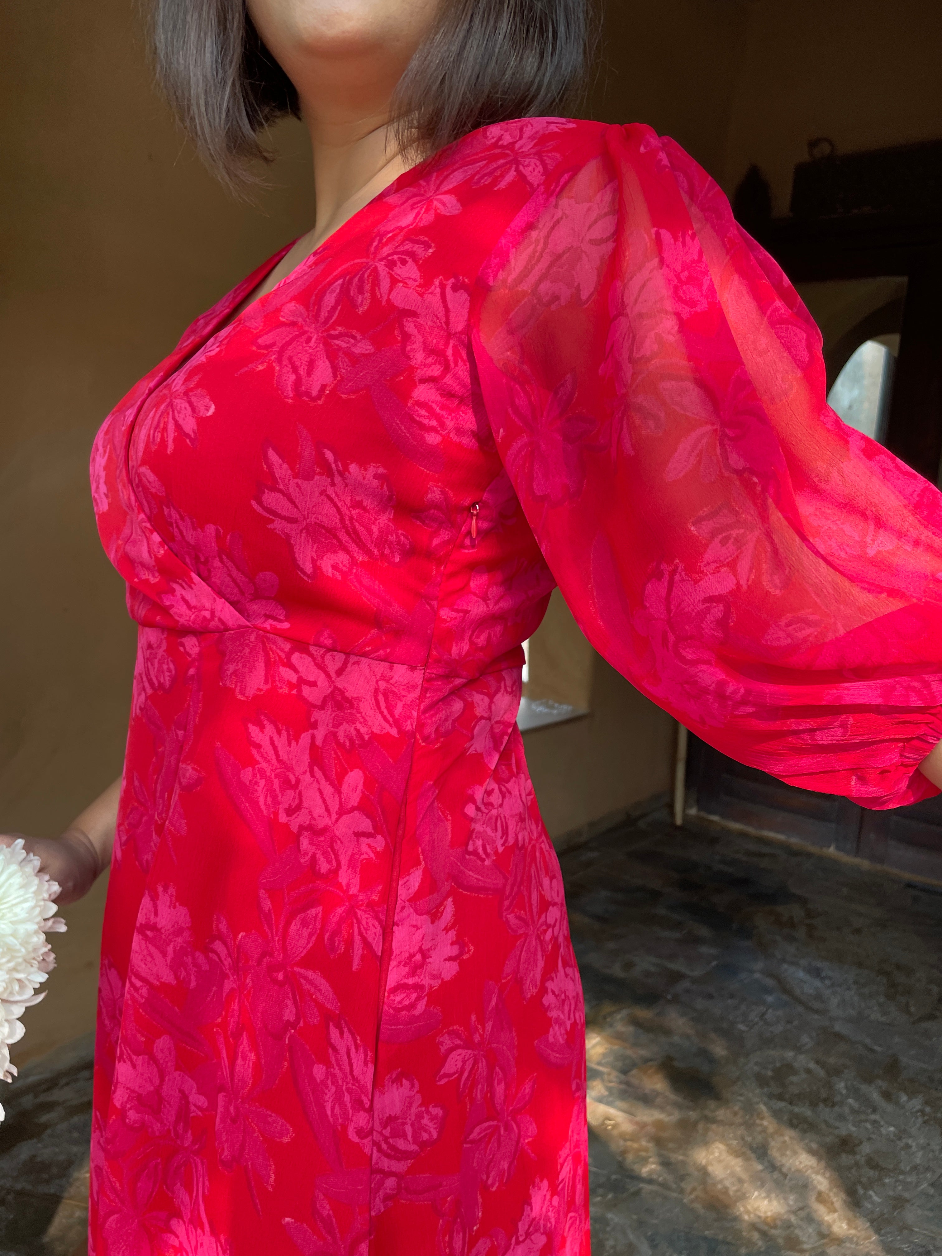 Red Floral Printed Midi Dress image 2