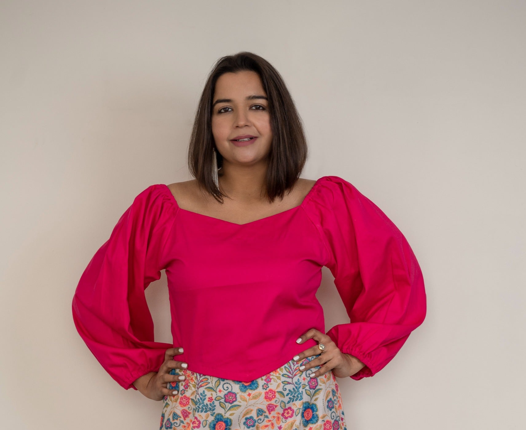 Magenta Balloon Sleeves Top image 3