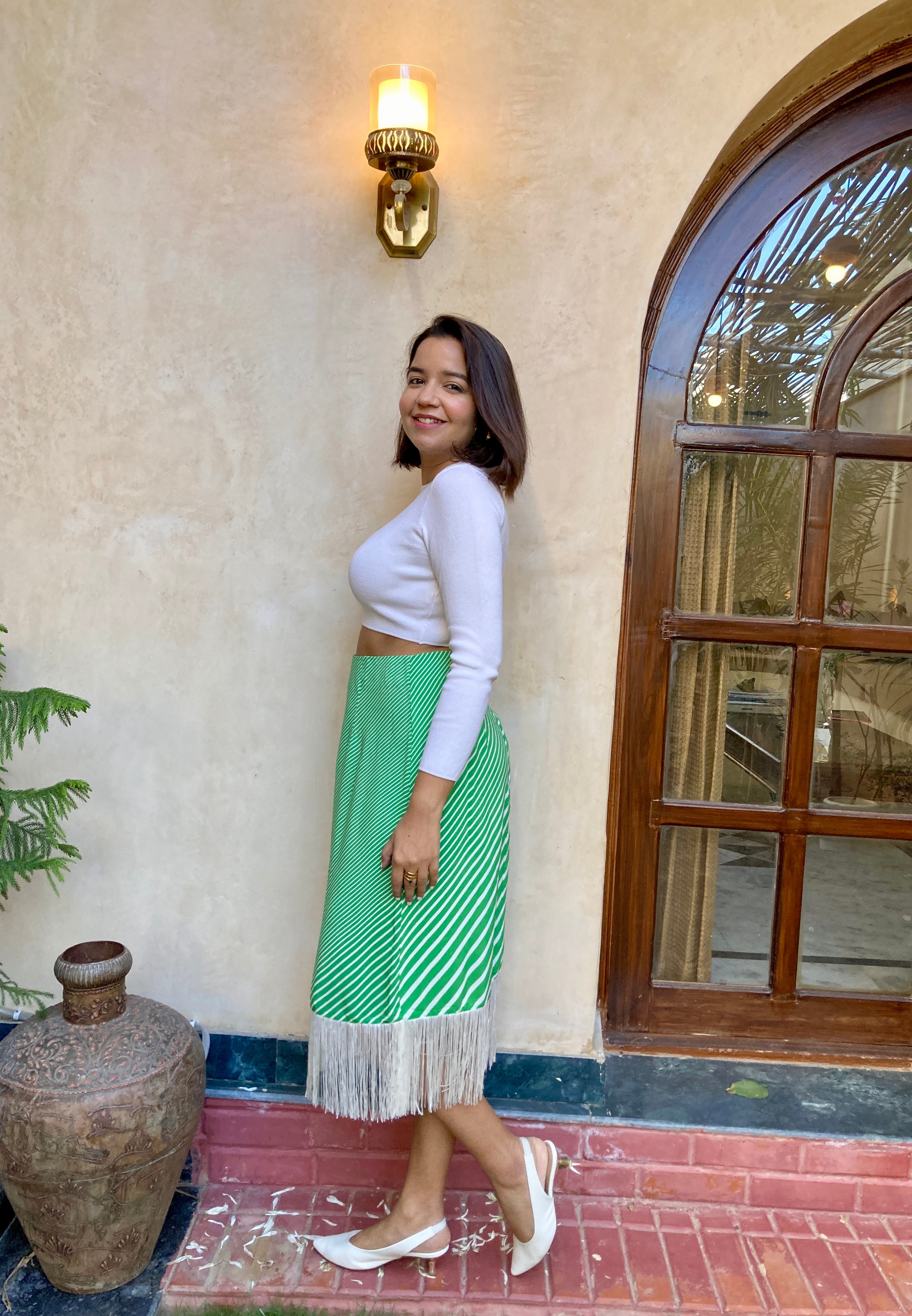 Green Leheriya Midi Skirt image 3