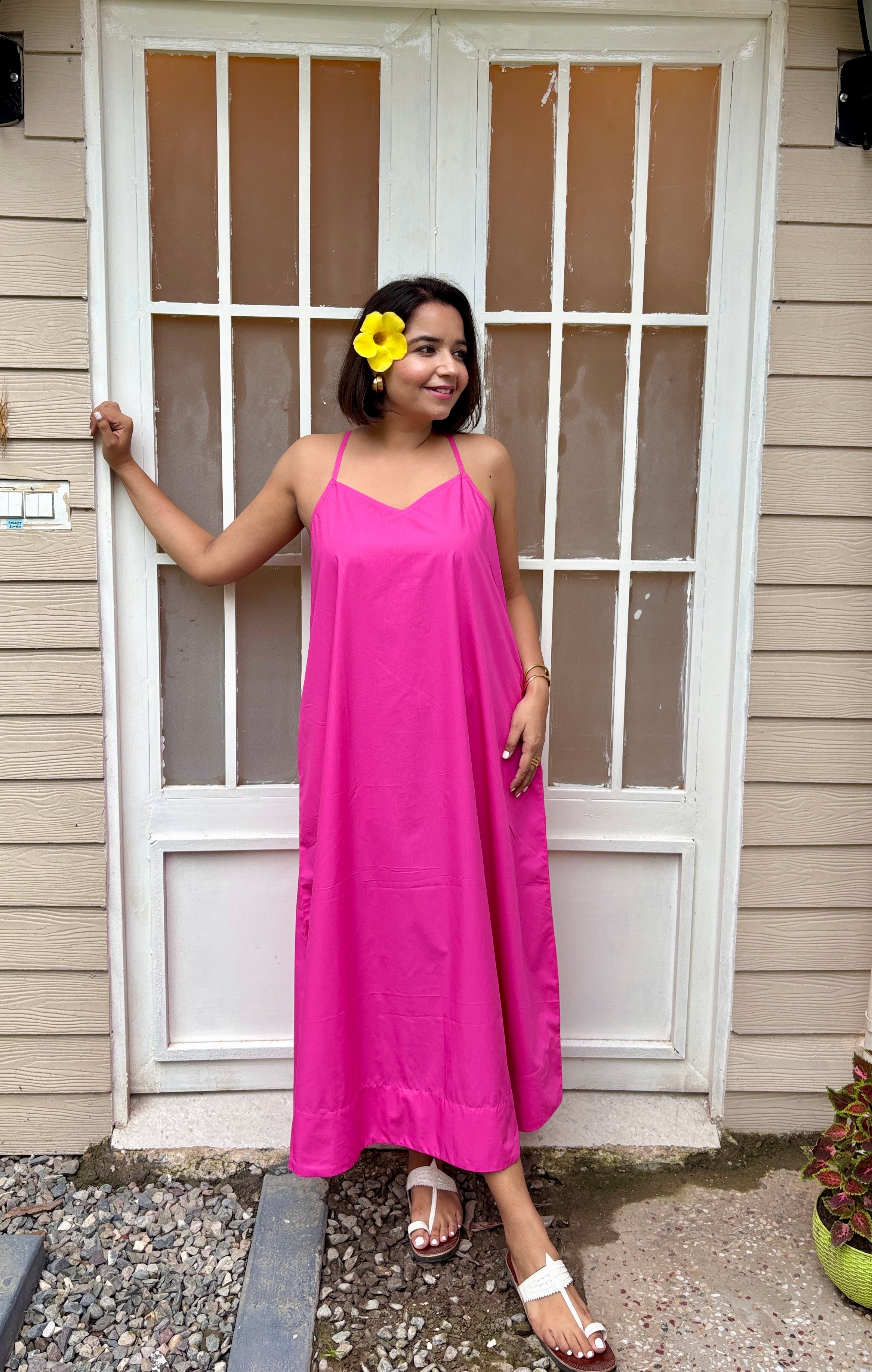 Pink Bloom Cotton A-Line Maxi Dress image 0
