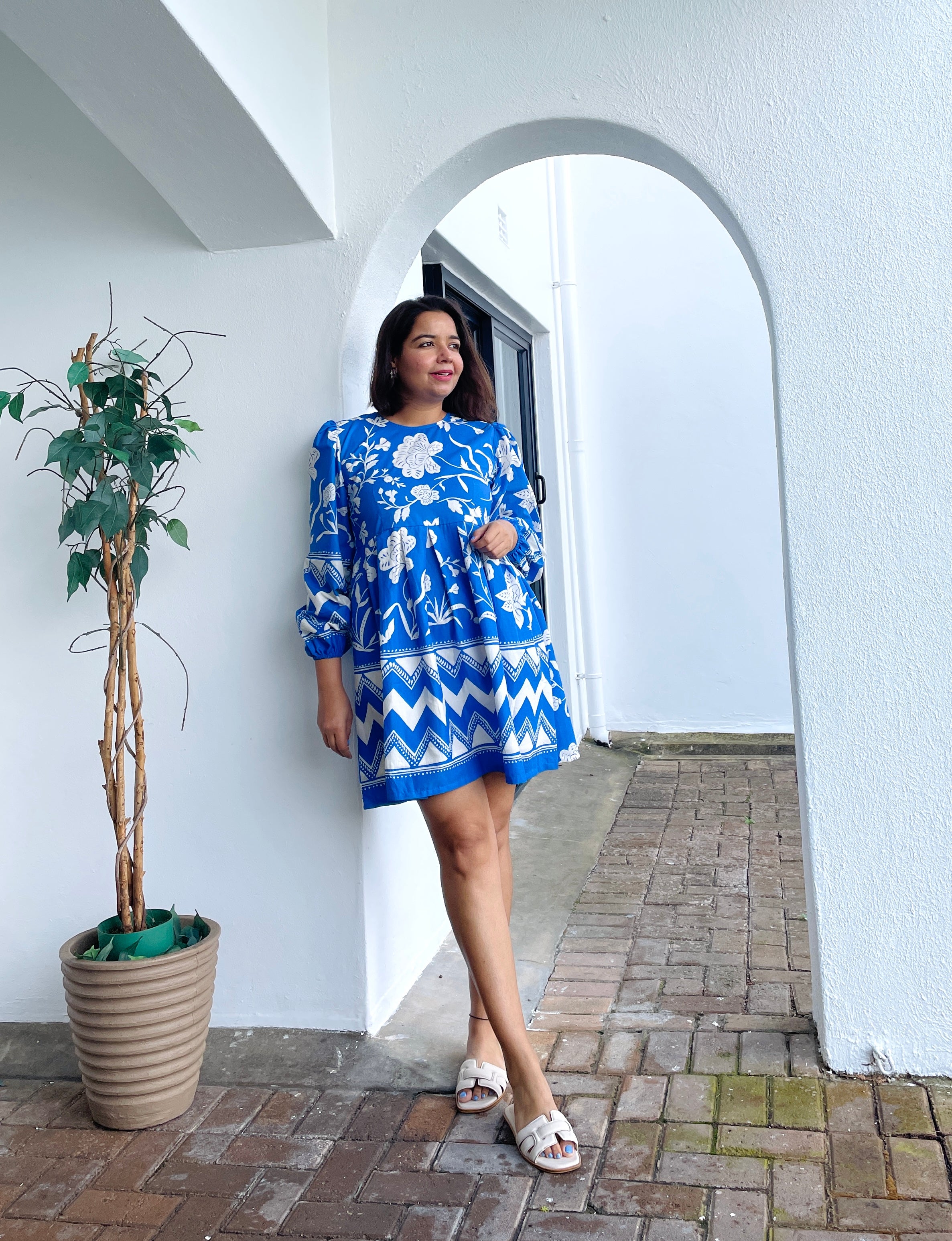 Blue Balloon Sleeves Skater Dress image 12