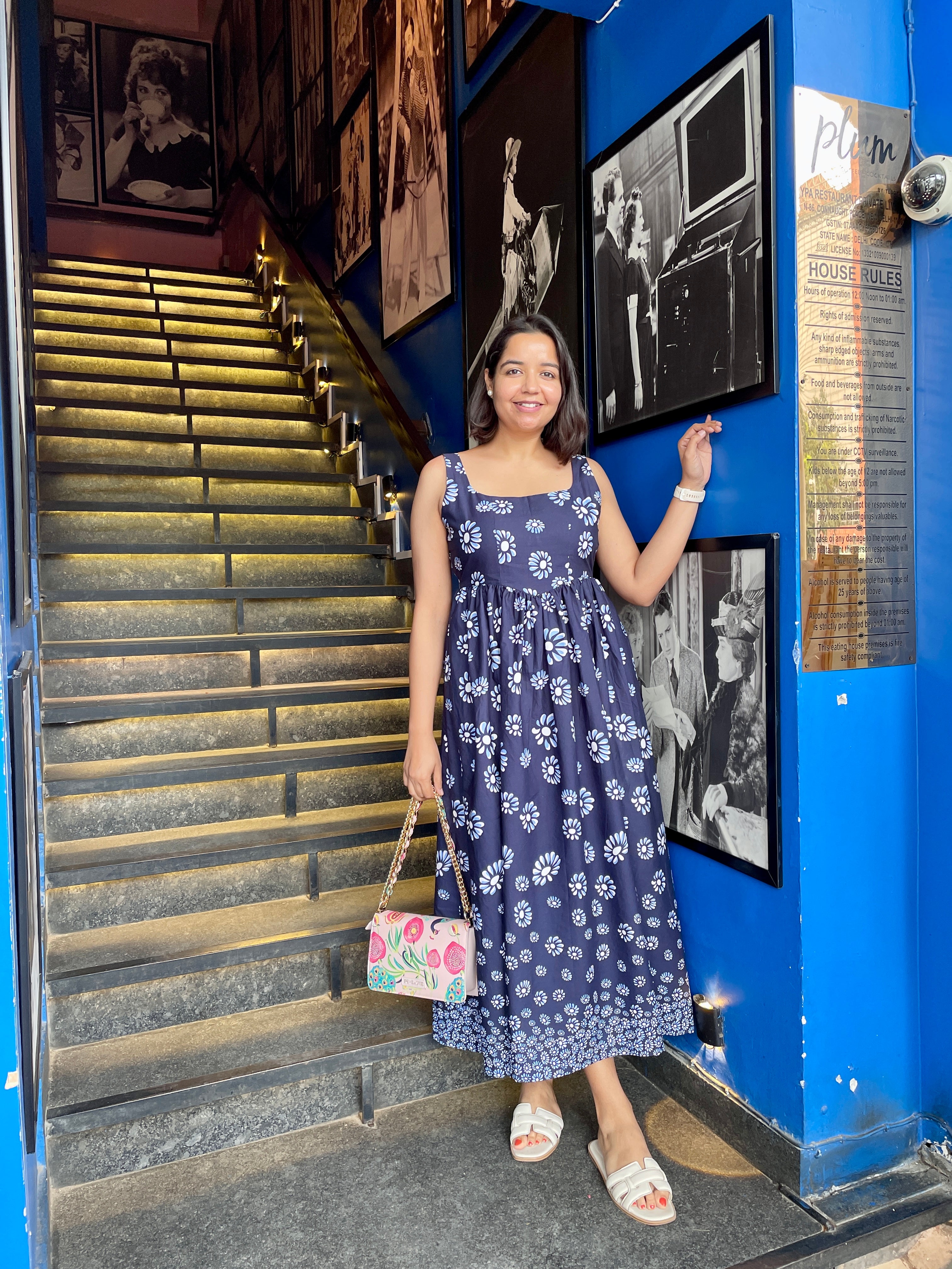 Navy Blue Floral Maxi Dress image 5