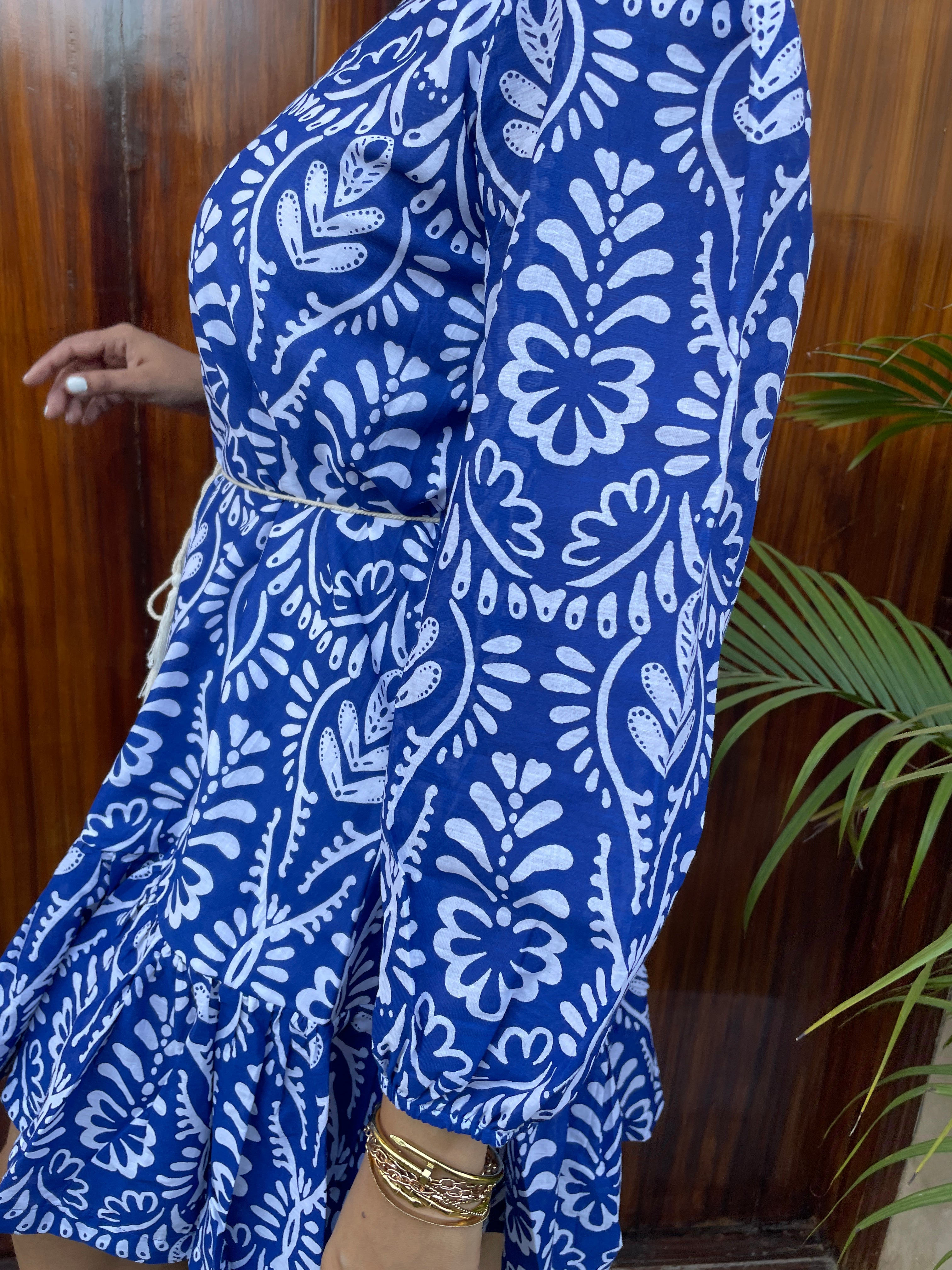 Blue and White Flounce Hem Mini Dress image 5