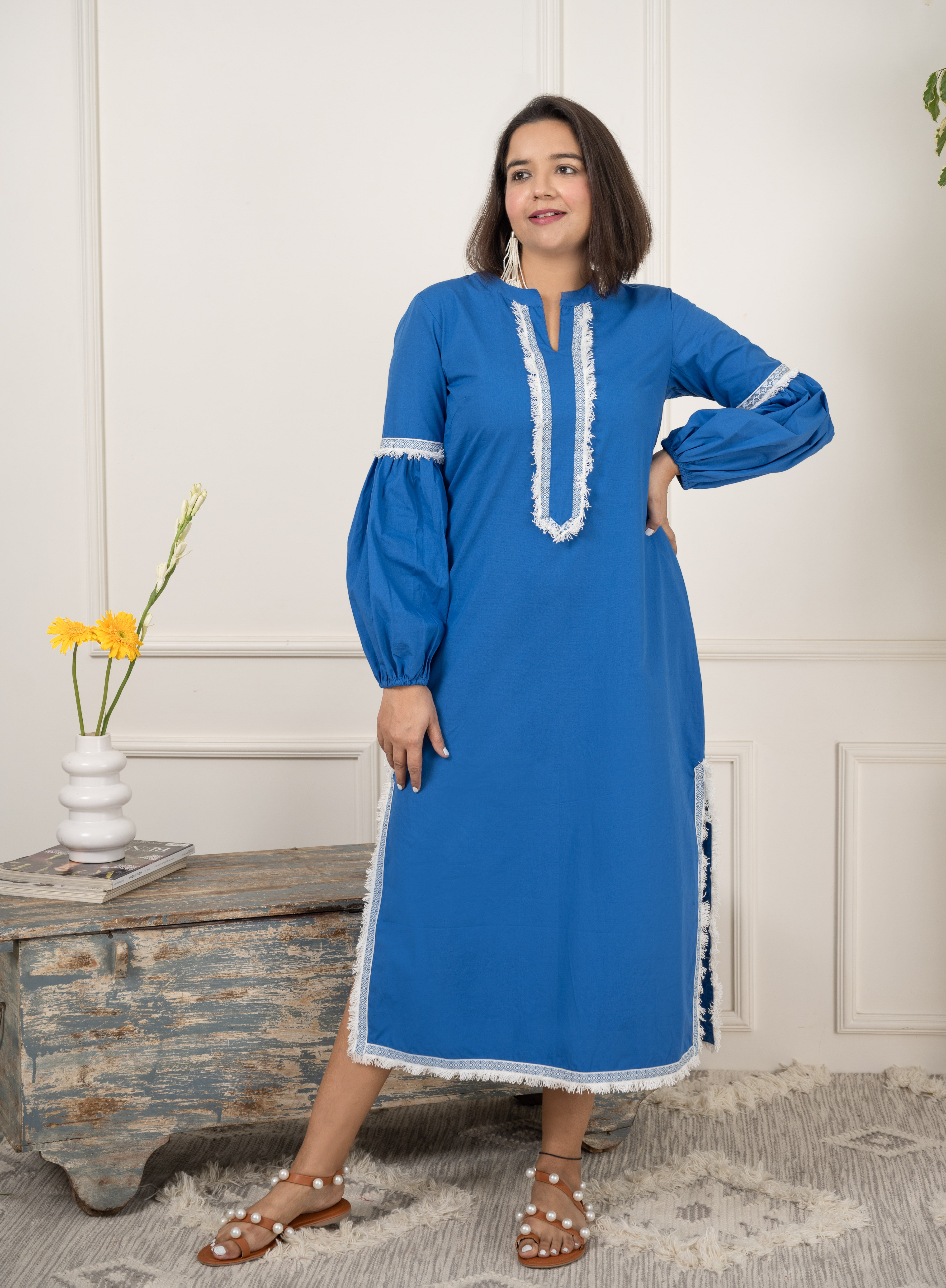 Blue Lace Cotton Dress image 4