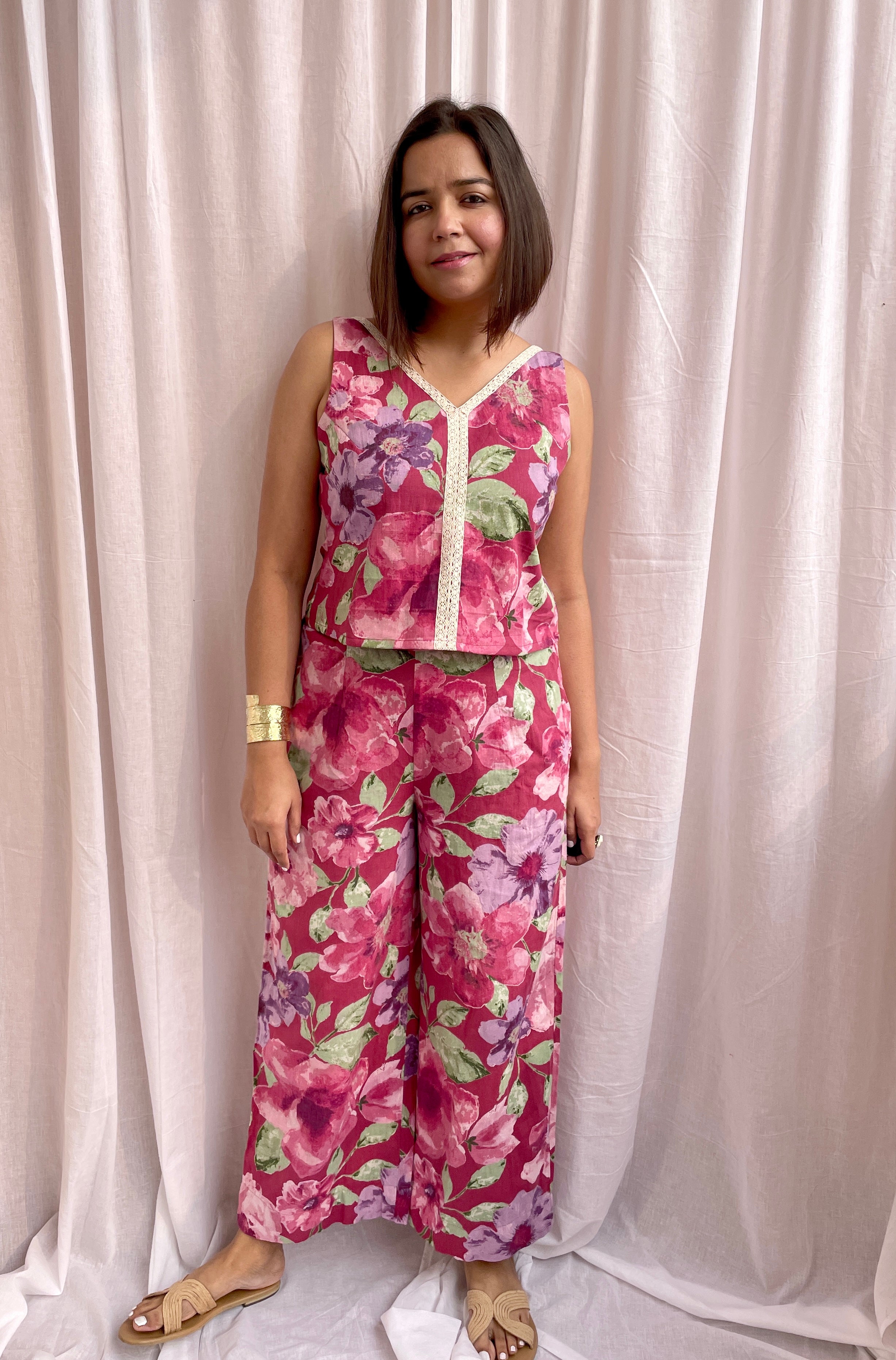 Maroon Flower Print LaceCo-ord Set image 3