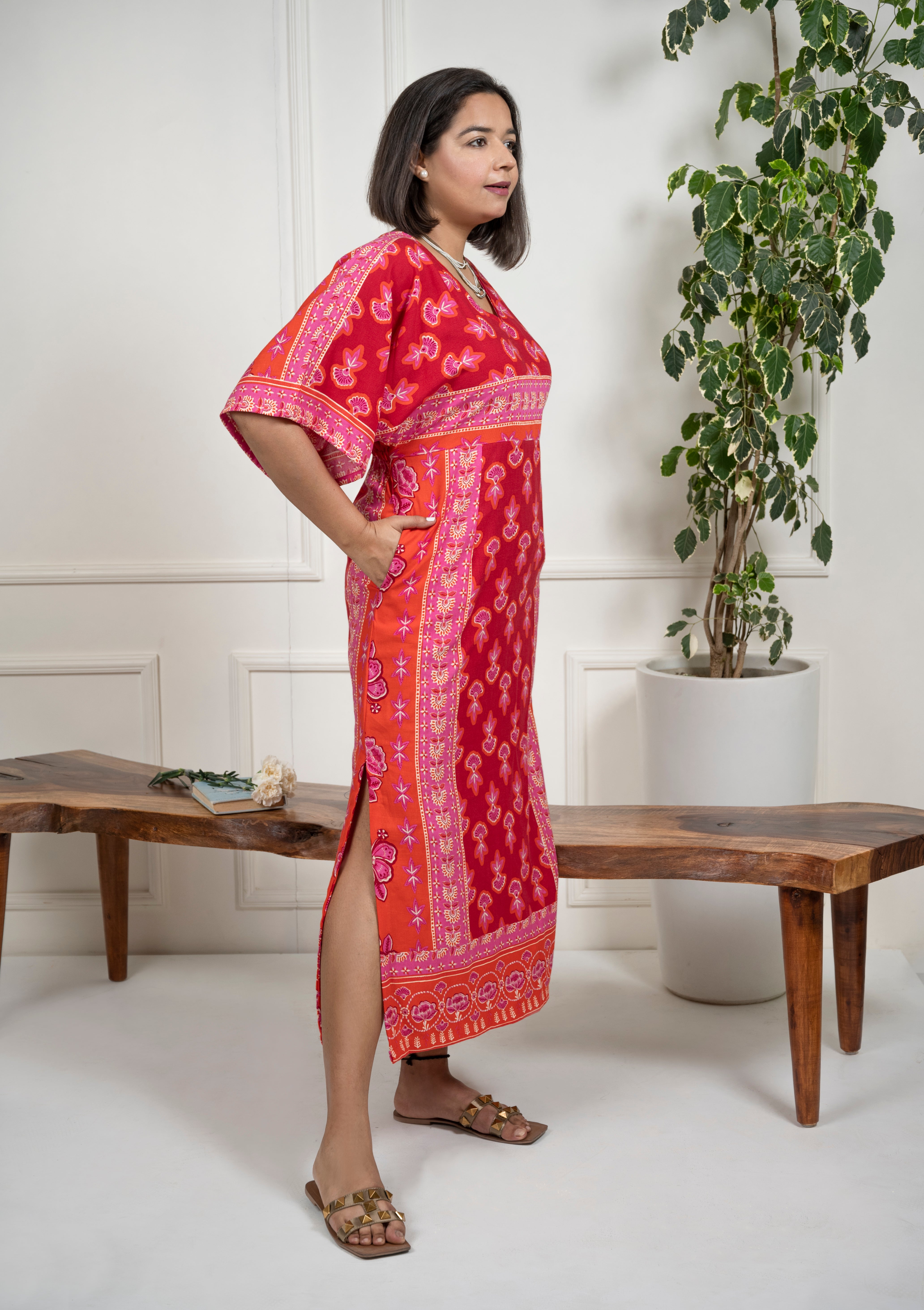 Orange Red Kaftan Dress image 4