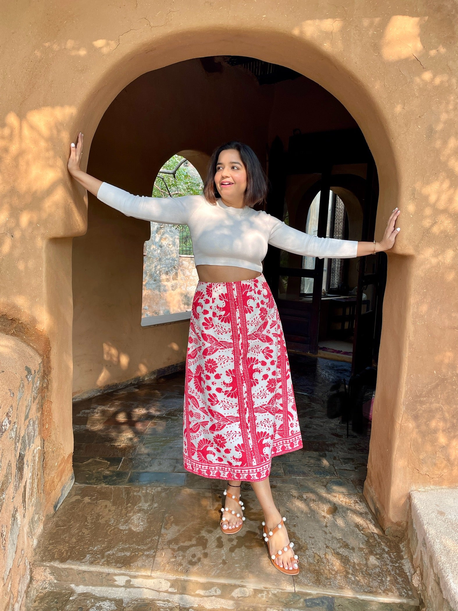 Bird Printed Midi Skirt image 0