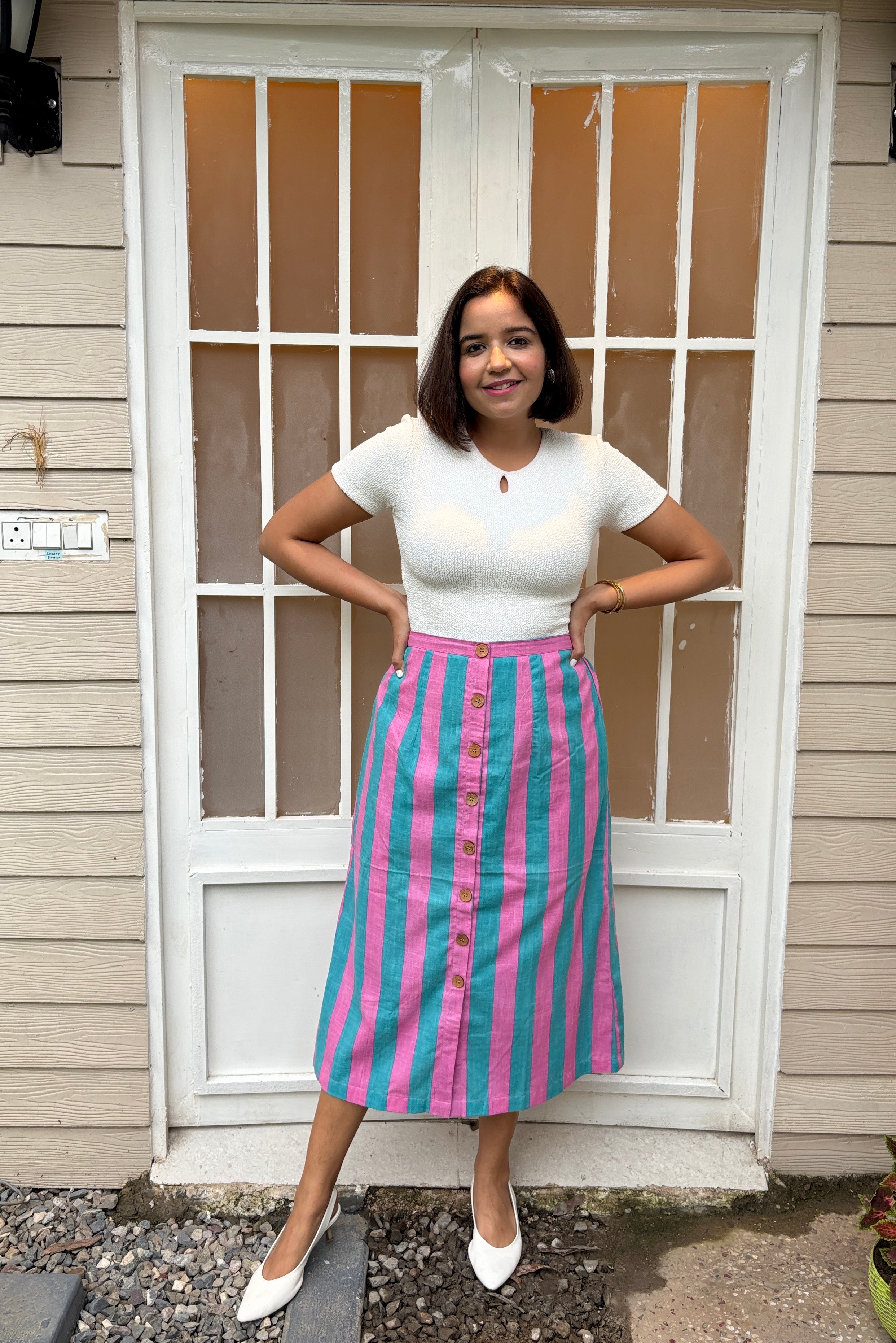 Candy Stripe A- Line Midi Skirt with Pockets image 3
