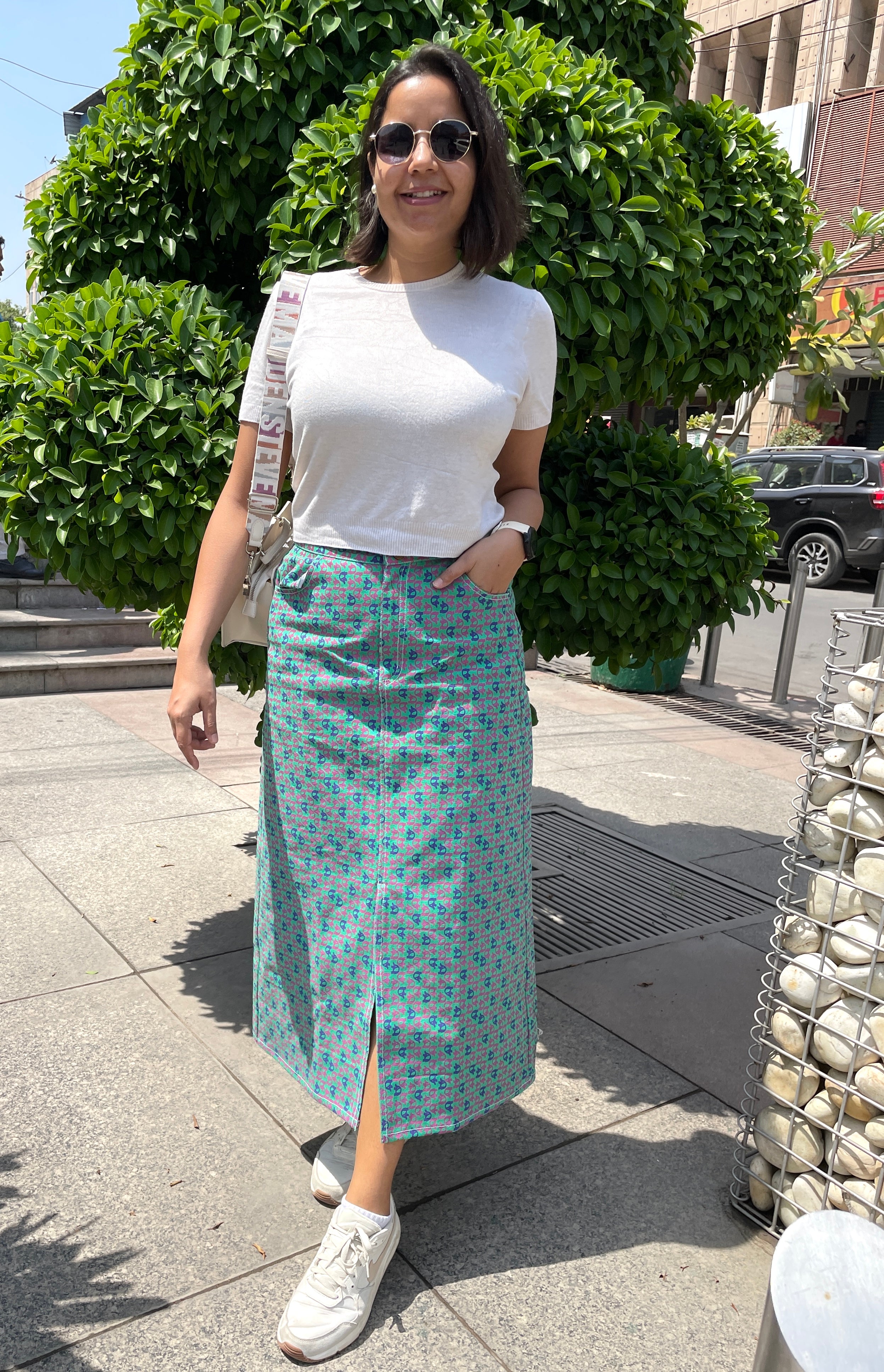Green Quirky Print Midi Skirt image 0