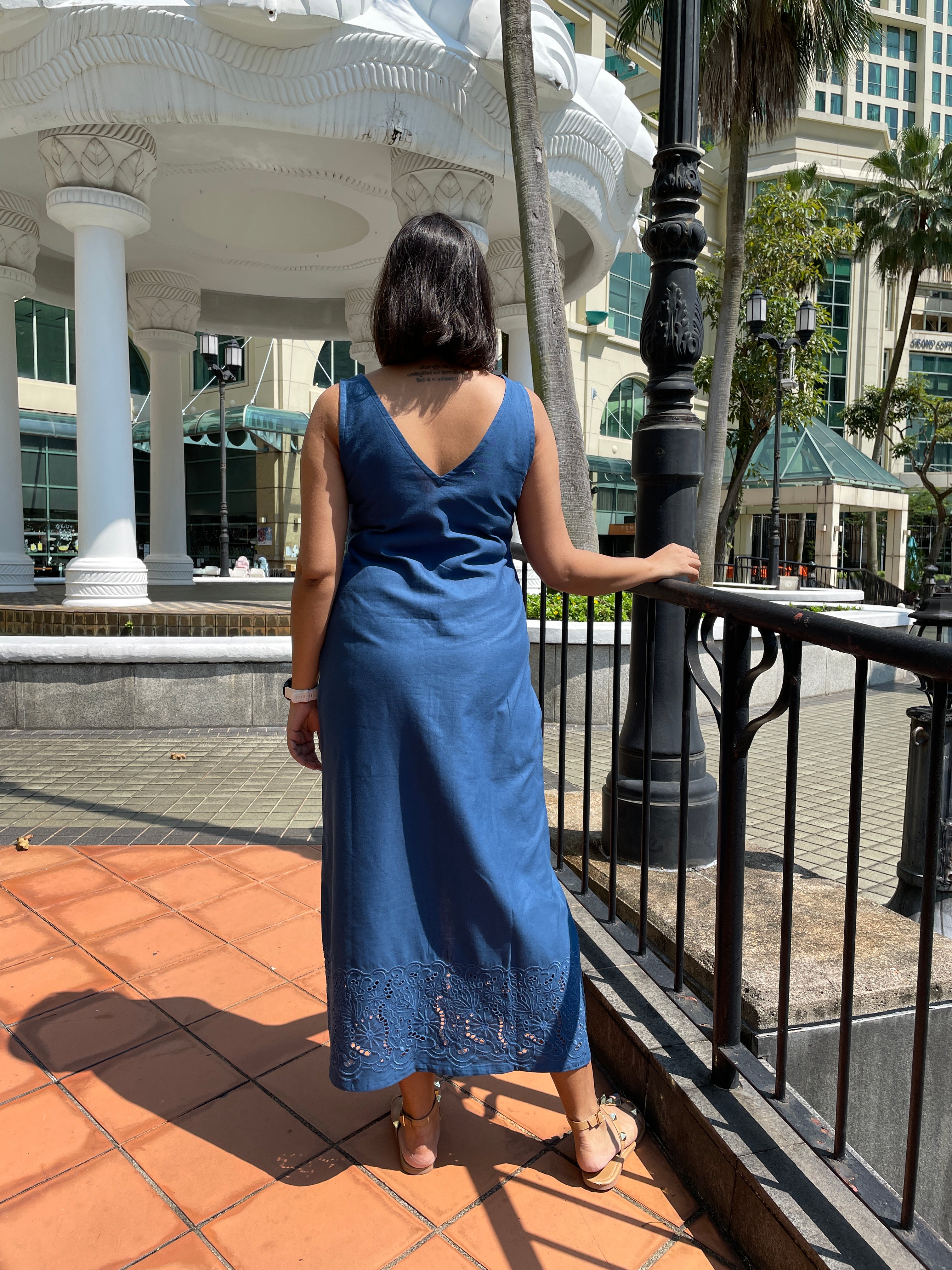 Blue Linen Cotton Dress image 3