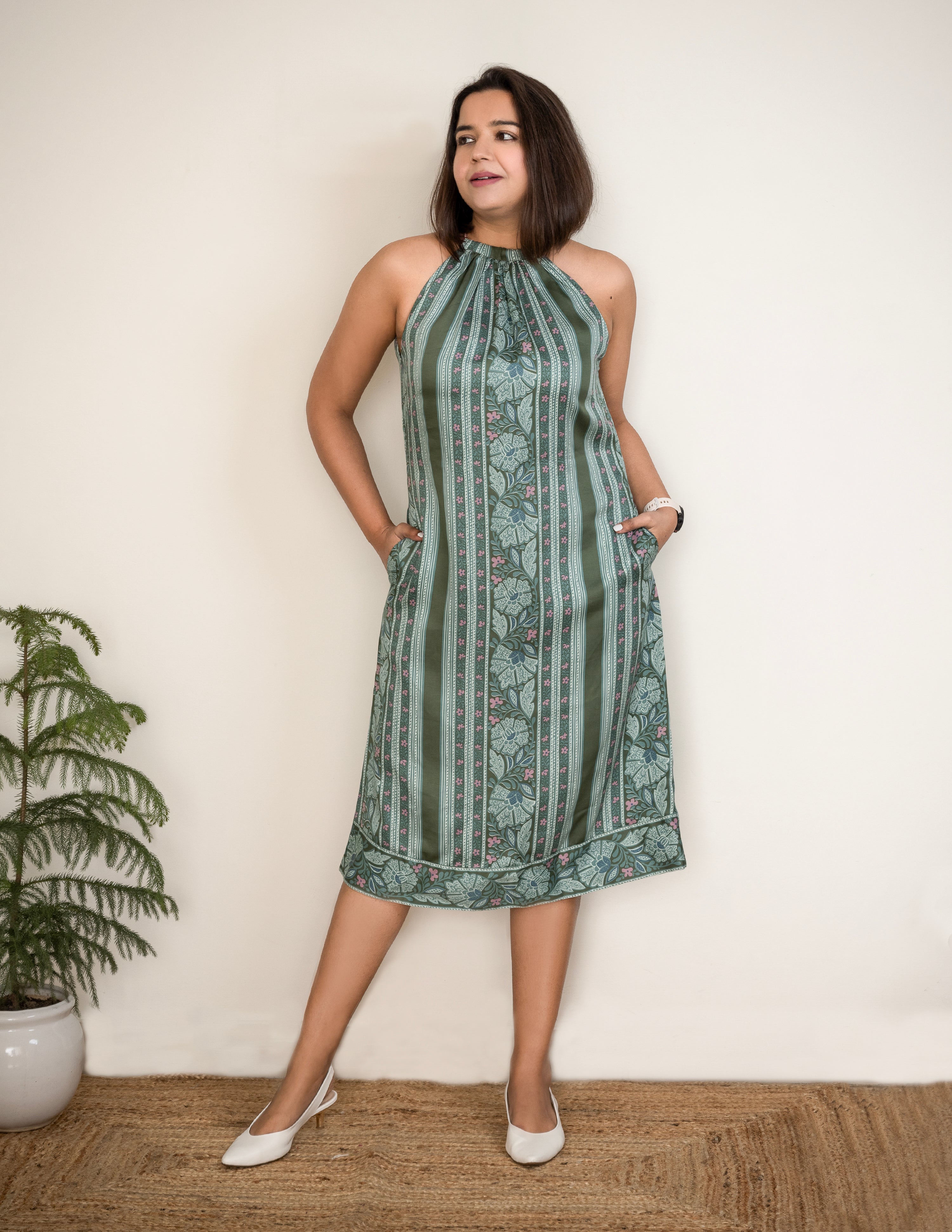 Army green Halter Midi Dress image 0