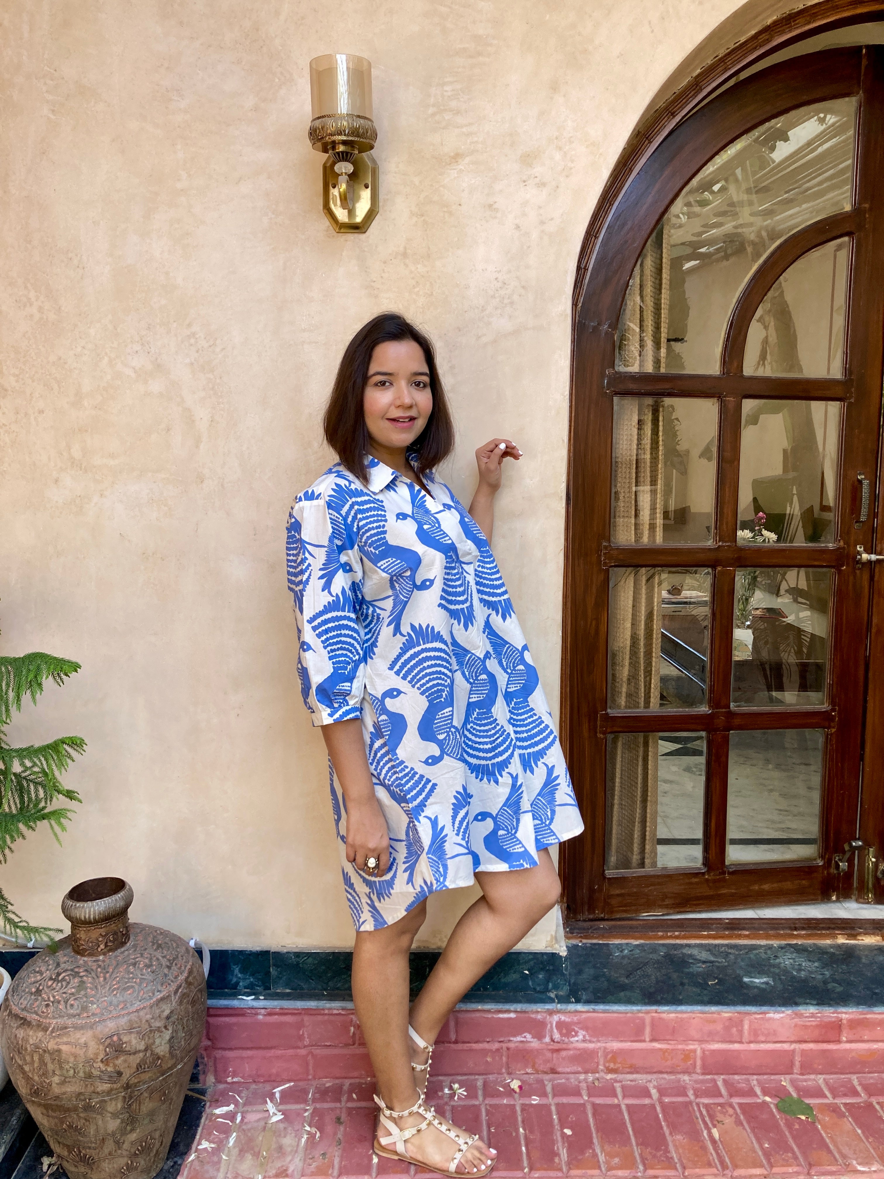 Bird Printed Oversized Cotton Dress image 2