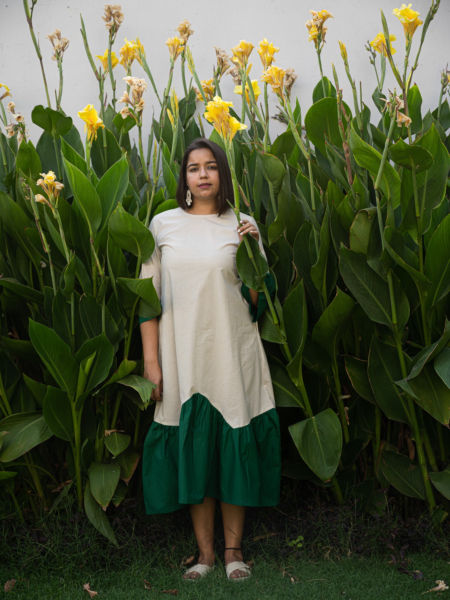 Beige Zigzag Midi Dress image 4