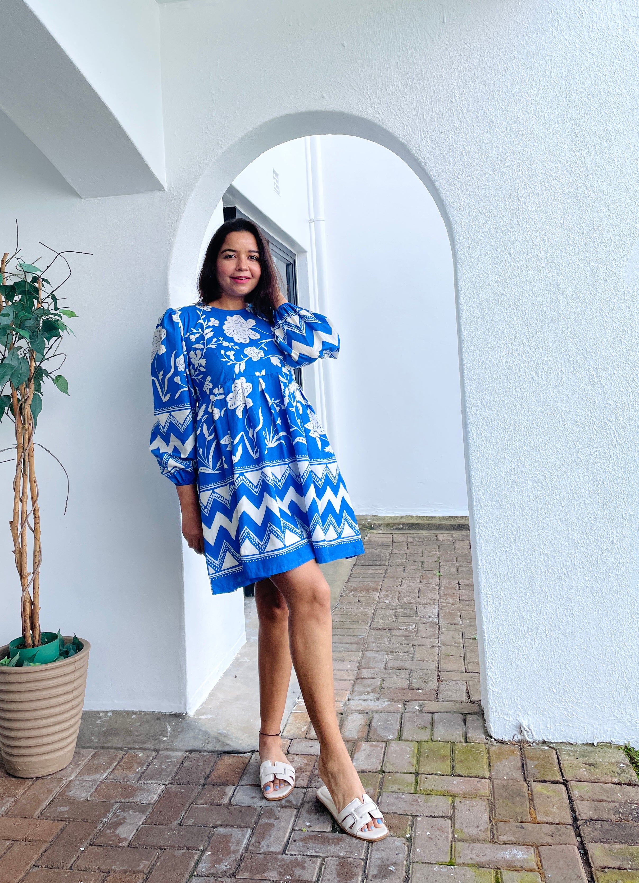 Blue Balloon Sleeves Skater Dress image 10