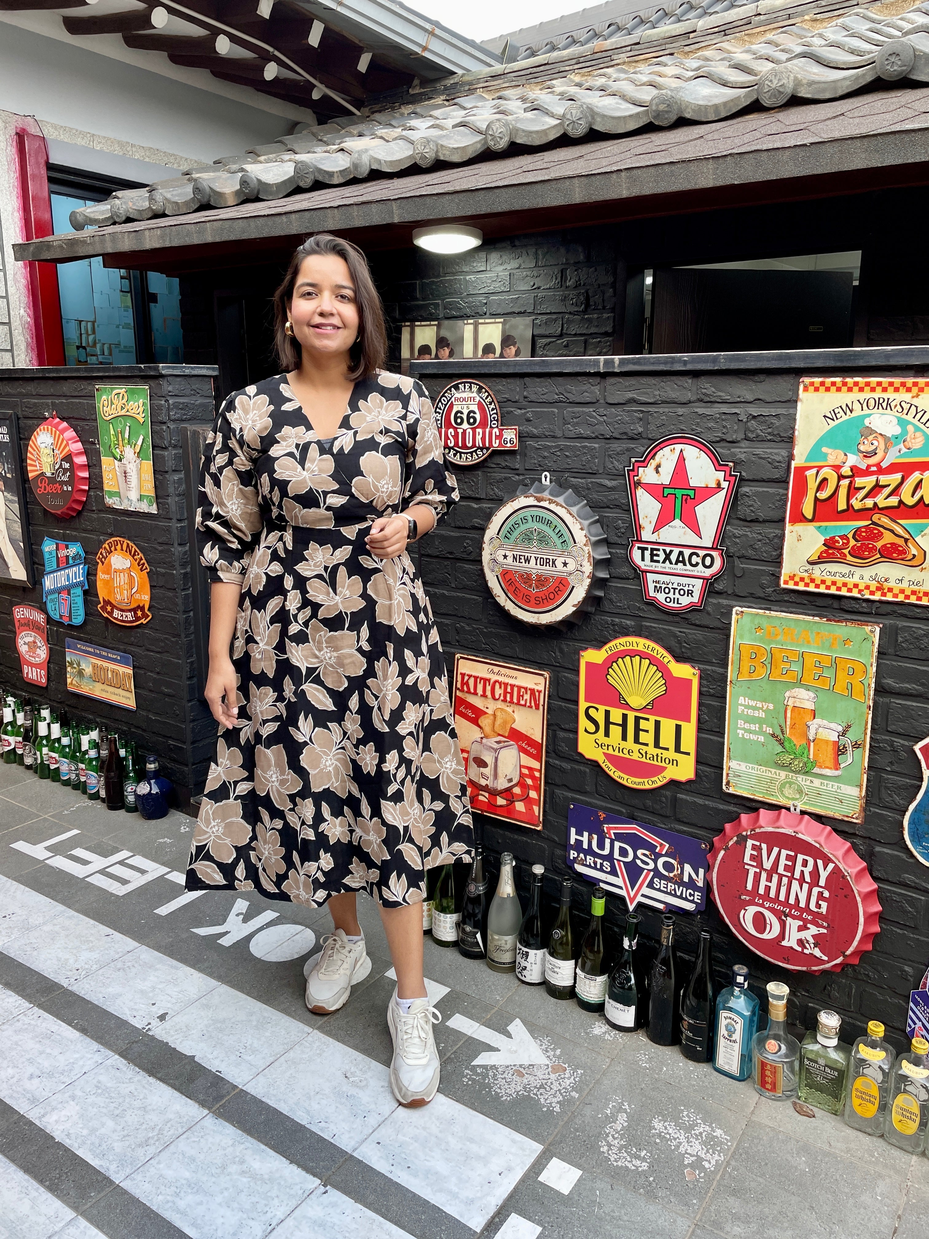 Beige Black Floral Midi Dress image 4
