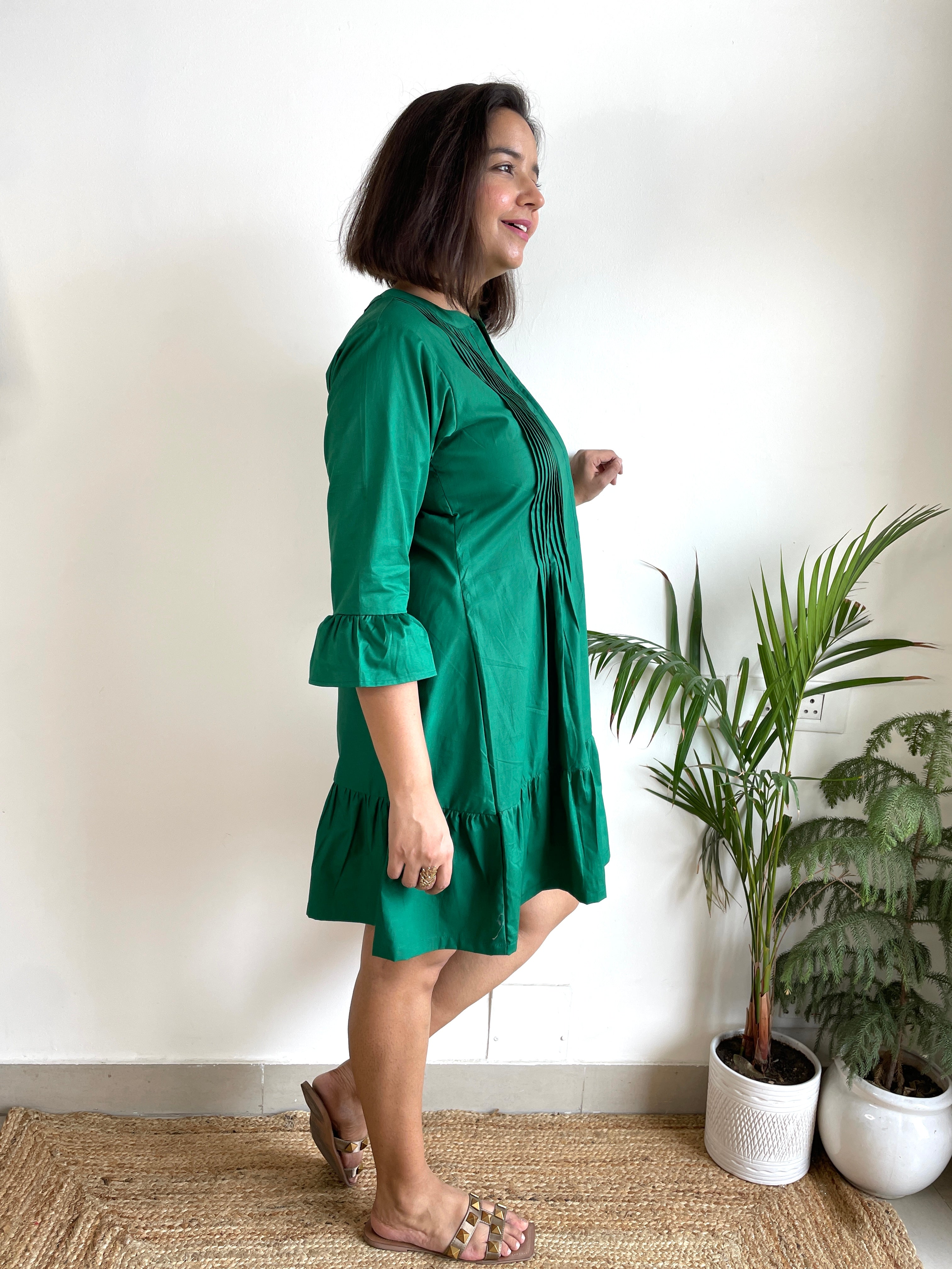 Green Pintex A- Line Dress image 5